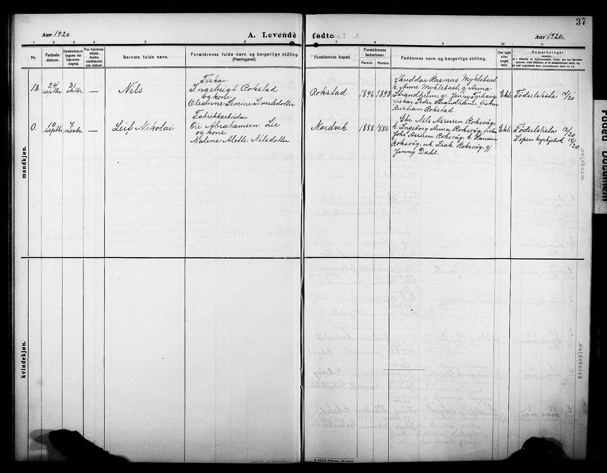 Ministerialprotokoller, klokkerbøker og fødselsregistre - Møre og Romsdal, SAT/A-1454/581/L0943: Parish register (copy) no. 581C01, 1909-1931, p. 37