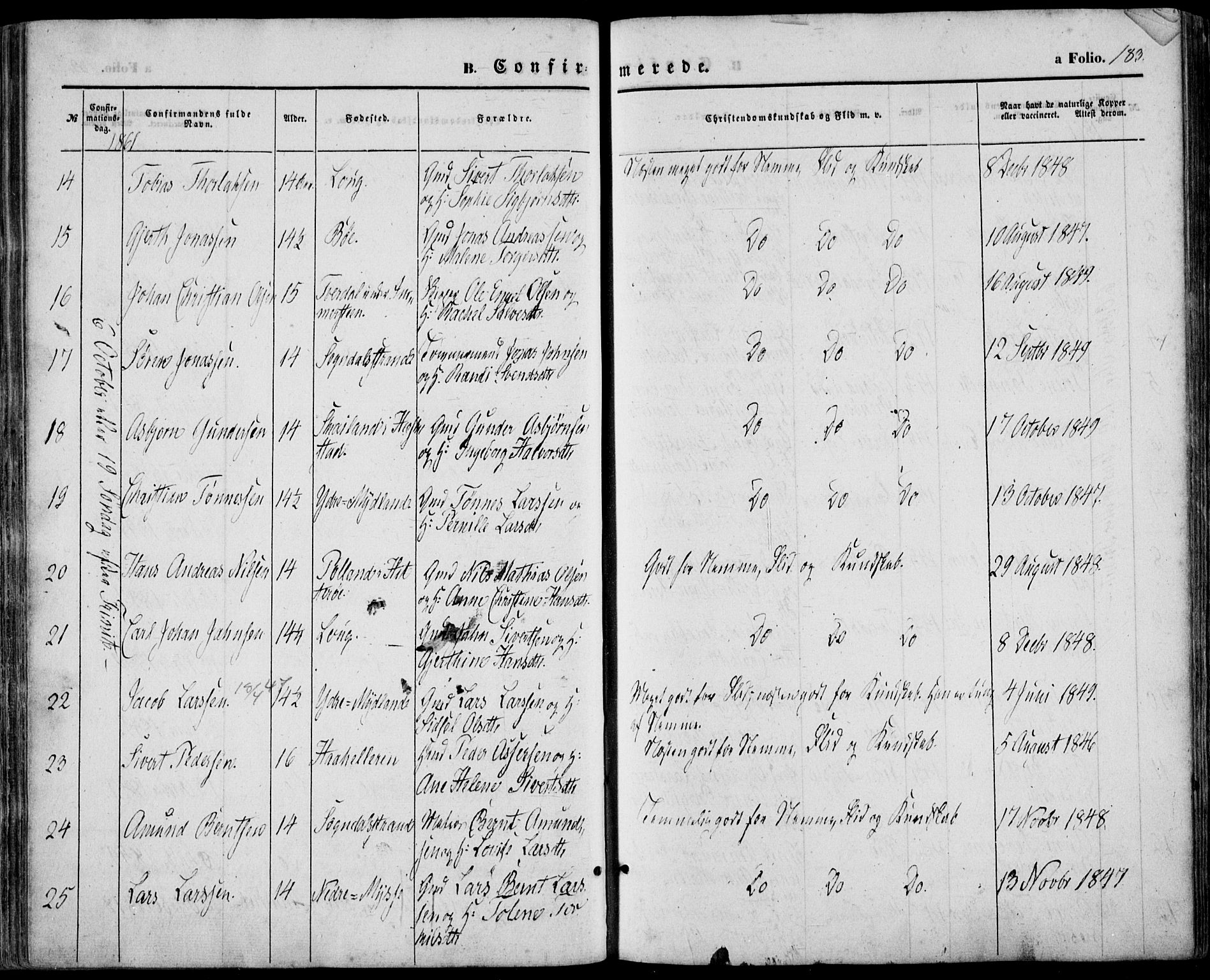 Sokndal sokneprestkontor, AV/SAST-A-101808: Parish register (official) no. A 9, 1857-1874, p. 183