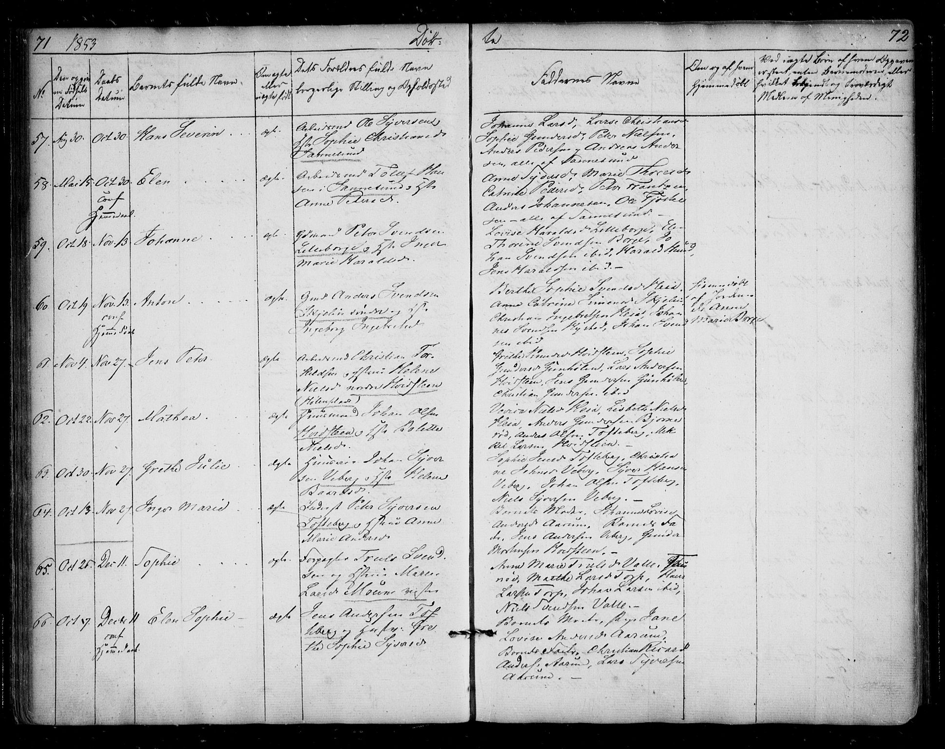 Borge prestekontor Kirkebøker, AV/SAO-A-10903/F/Fa/L0005: Parish register (official) no. I 5, 1848-1860, p. 71-72