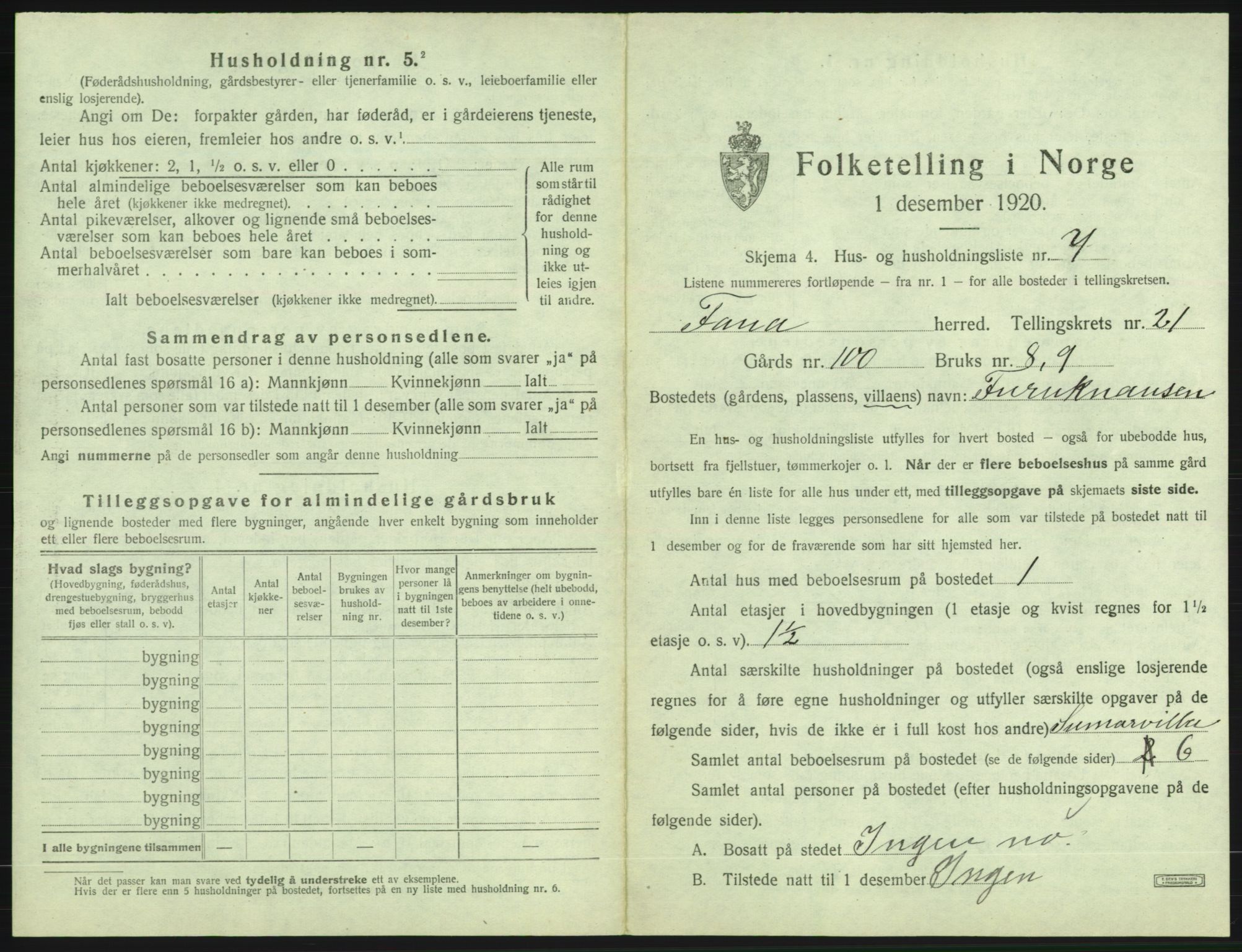 SAB, 1920 census for Fana, 1920, p. 3054