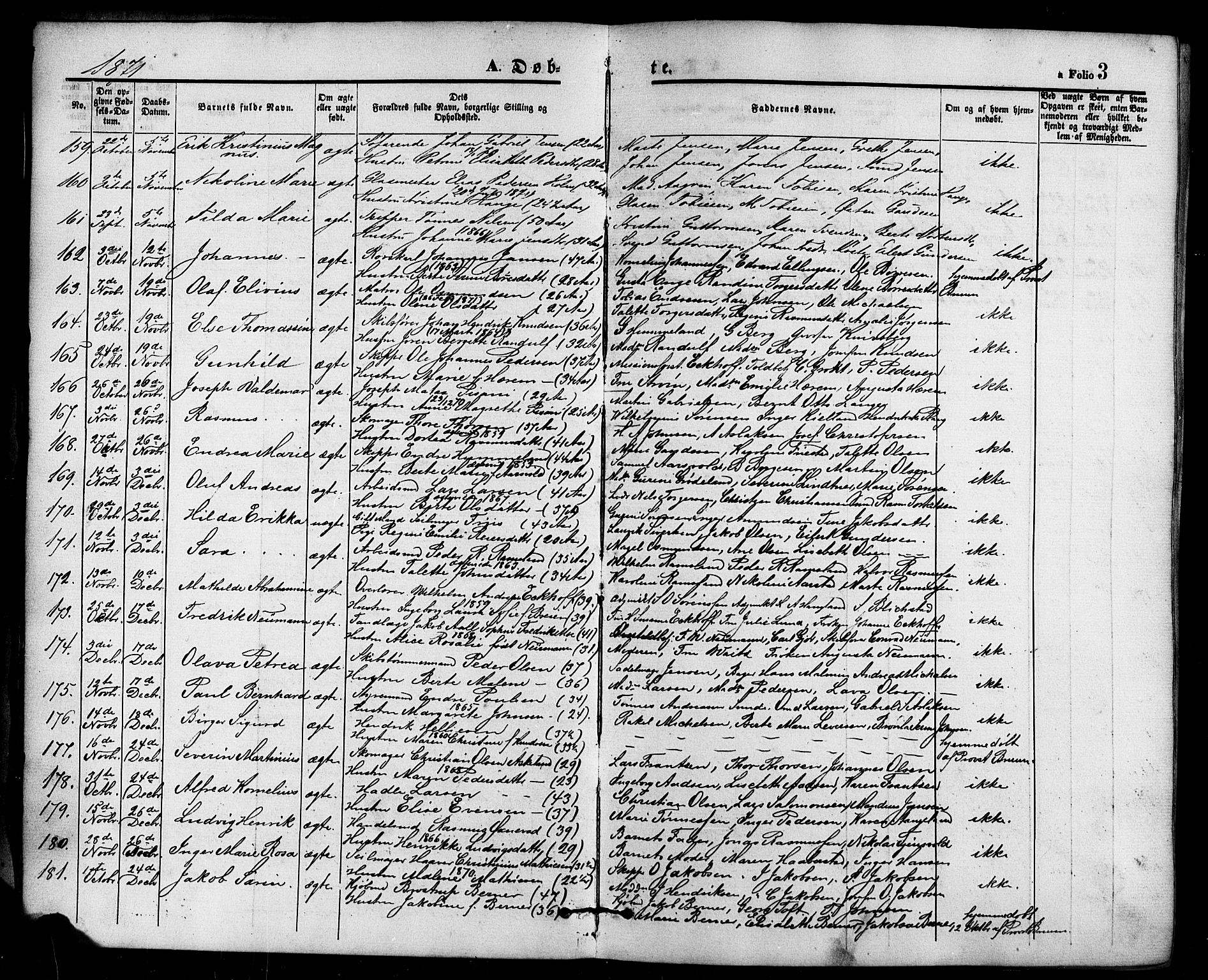 Domkirken sokneprestkontor, SAST/A-101812/001/30/30BB/L0013: Parish register (copy) no. B 13, 1871-1880, p. 3