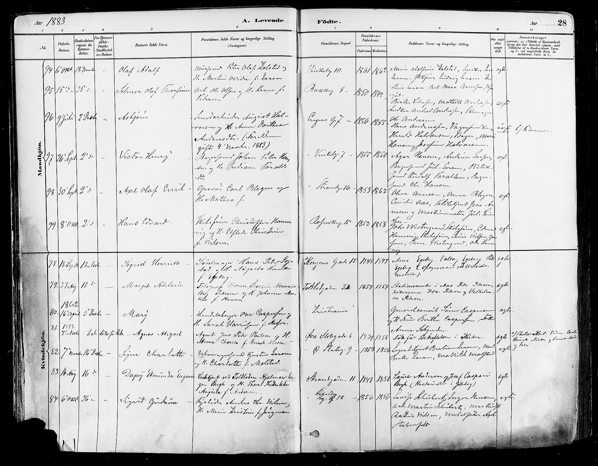 Johannes prestekontor Kirkebøker, AV/SAO-A-10852/F/Fa/L0003: Parish register (official) no. 3, 1882-1896, p. 28