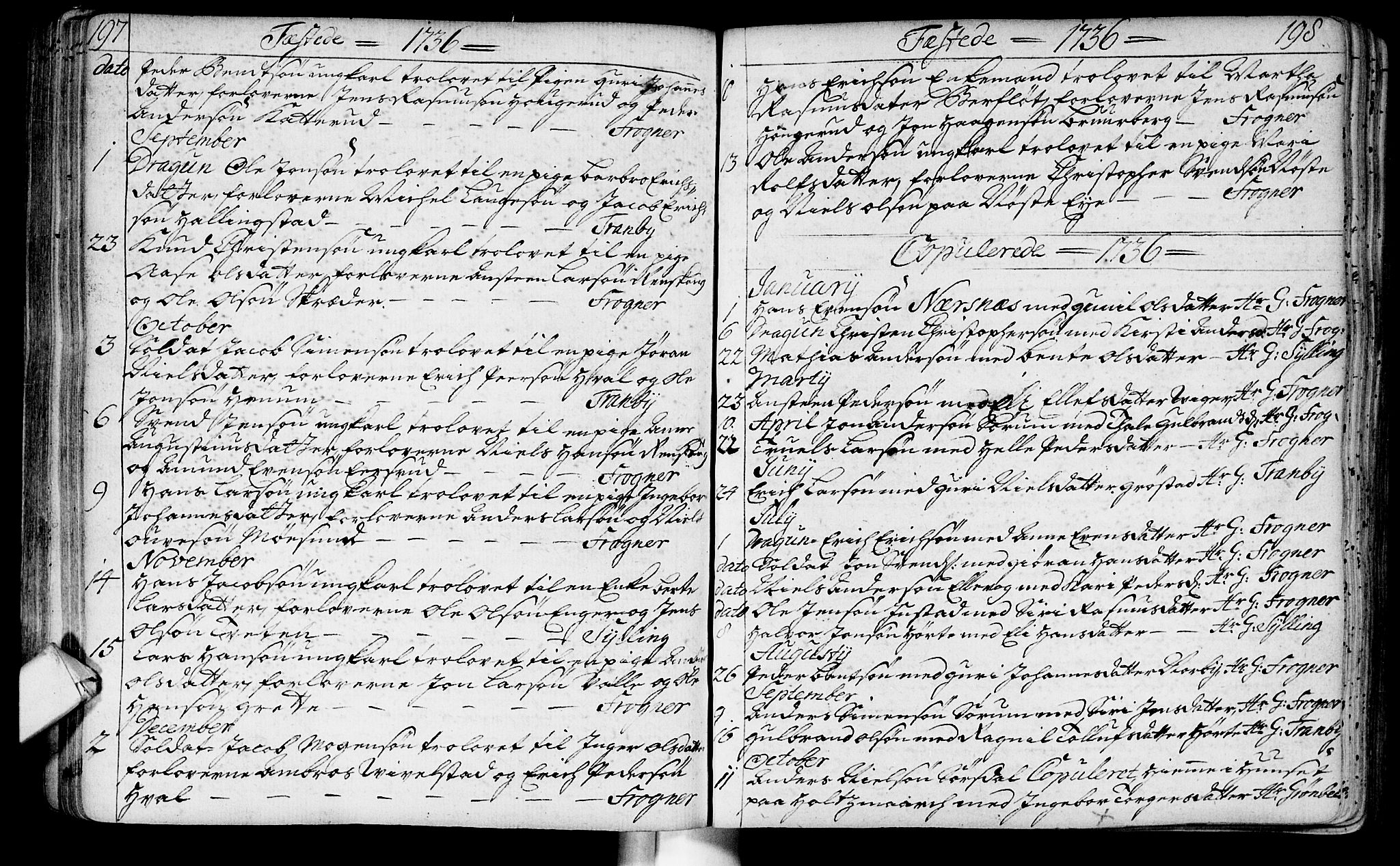 Lier kirkebøker, SAKO/A-230/F/Fa/L0003: Parish register (official) no. I 3, 1727-1748, p. 197-198