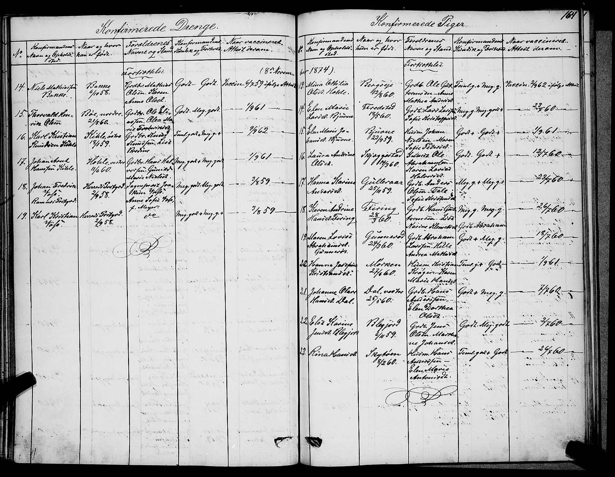 Ramnes kirkebøker, SAKO/A-314/G/Ga/L0003: Parish register (copy) no. I 3, 1870-1896, p. 164