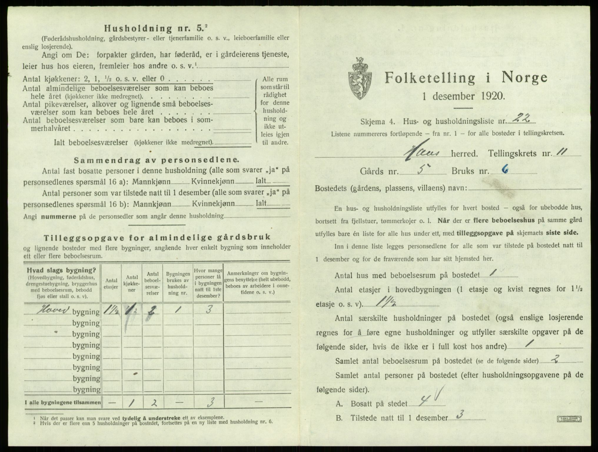 SAB, 1920 census for Haus, 1920, p. 855