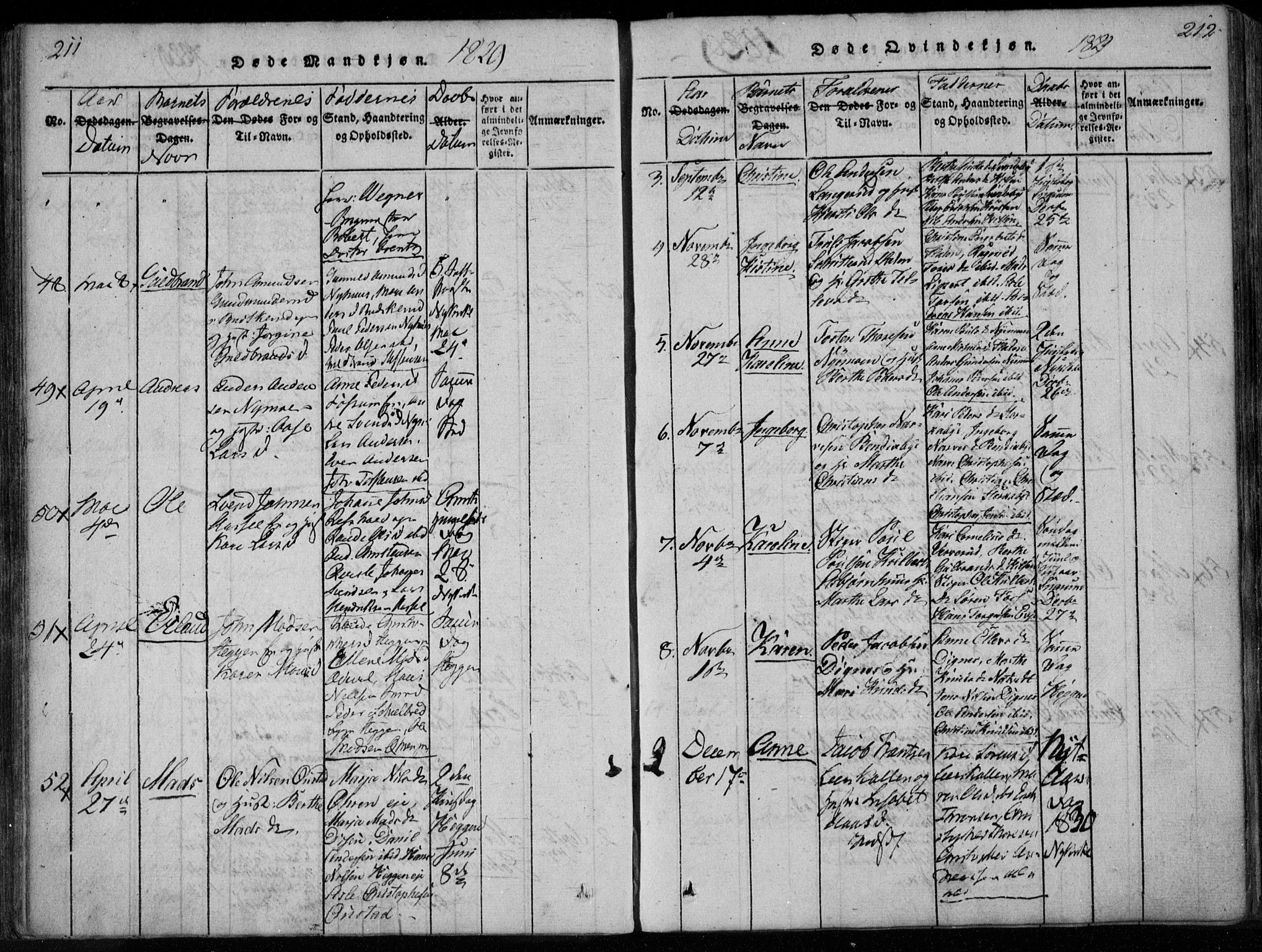 Modum kirkebøker, SAKO/A-234/F/Fa/L0005: Parish register (official) no. 5, 1824-1841, p. 211-212