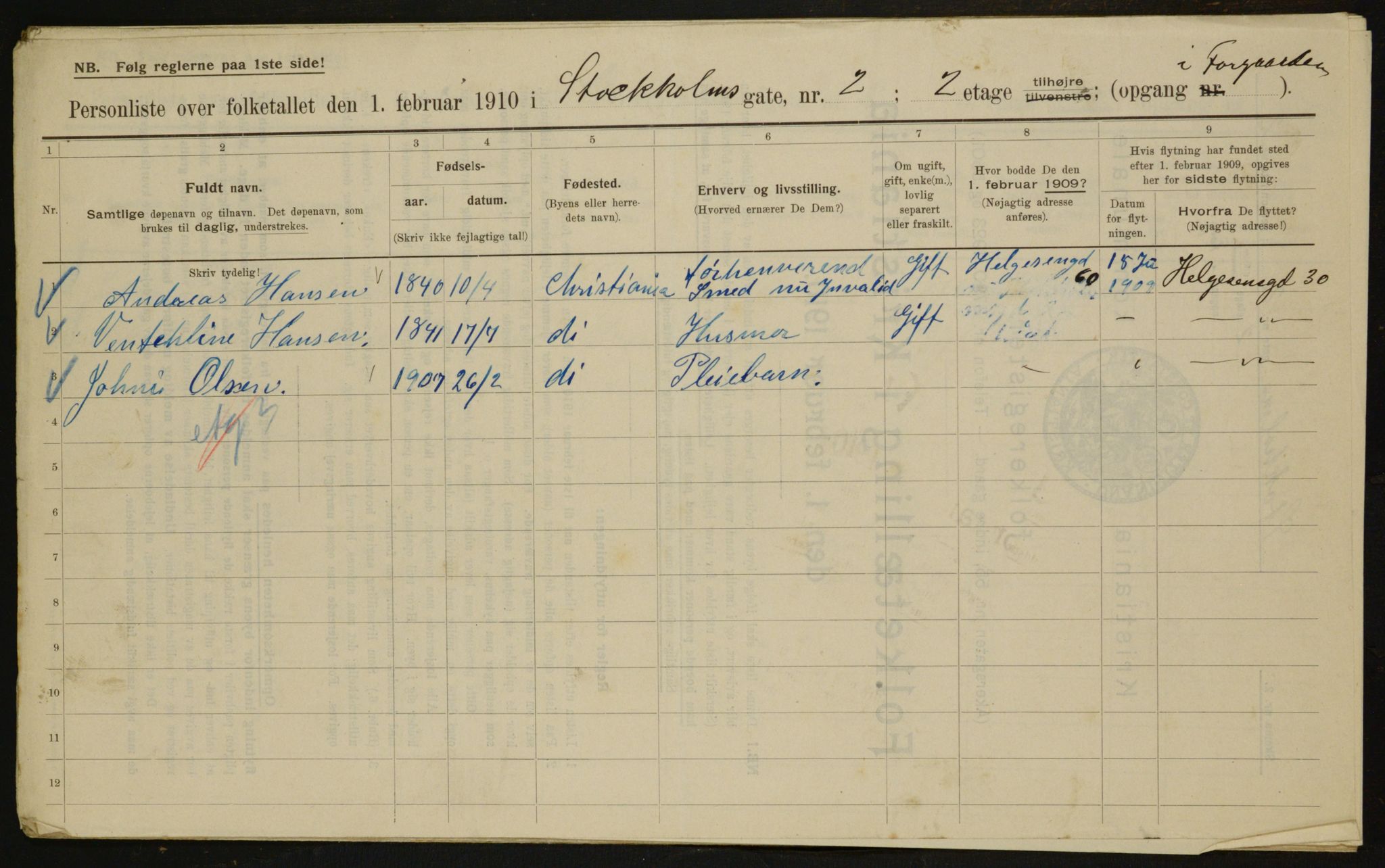 OBA, Municipal Census 1910 for Kristiania, 1910, p. 97240