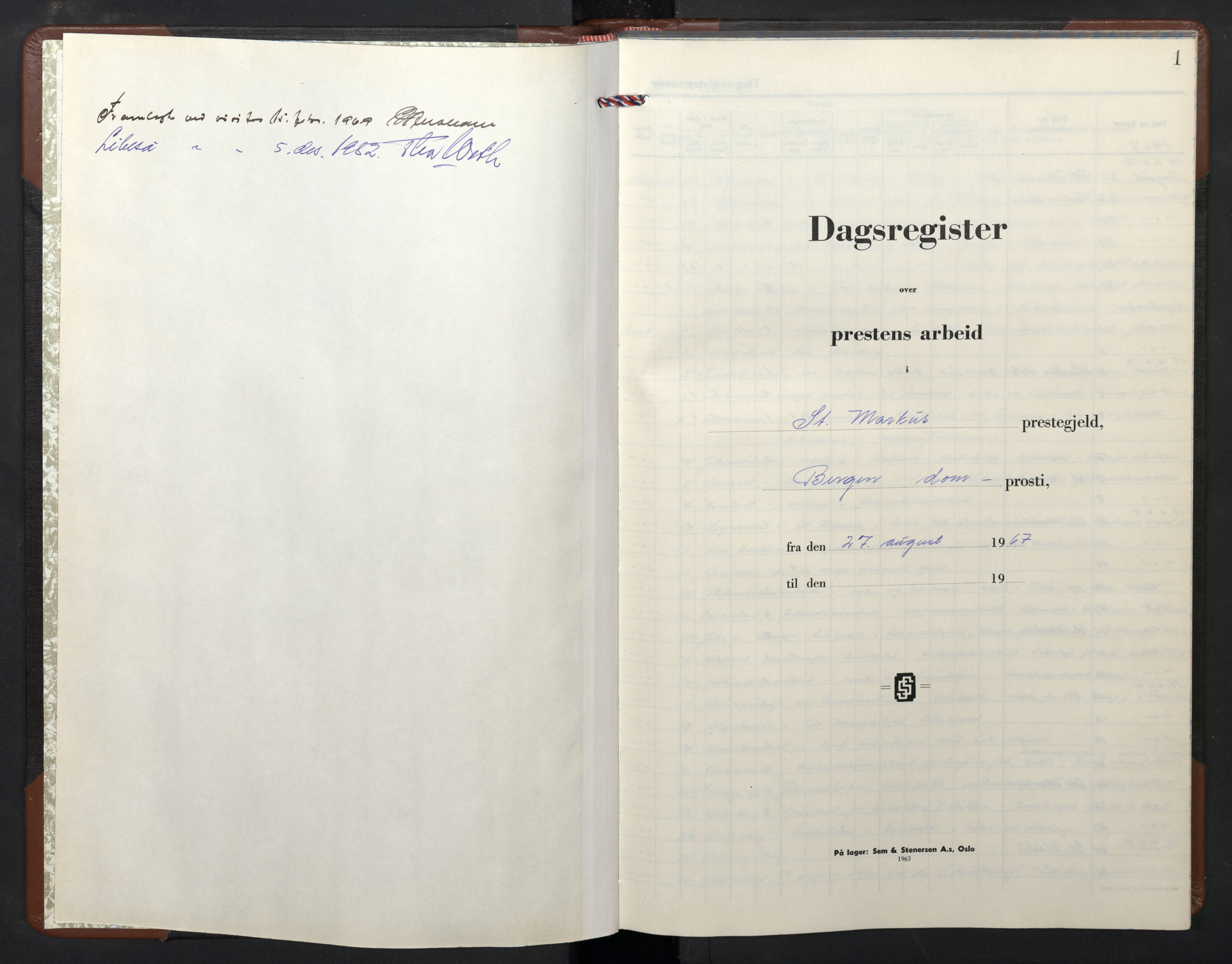 St. Markus sokneprestembete, SAB/A-99935: Curate's parish register no. E 2, 1967-1978, p. 0b-1a