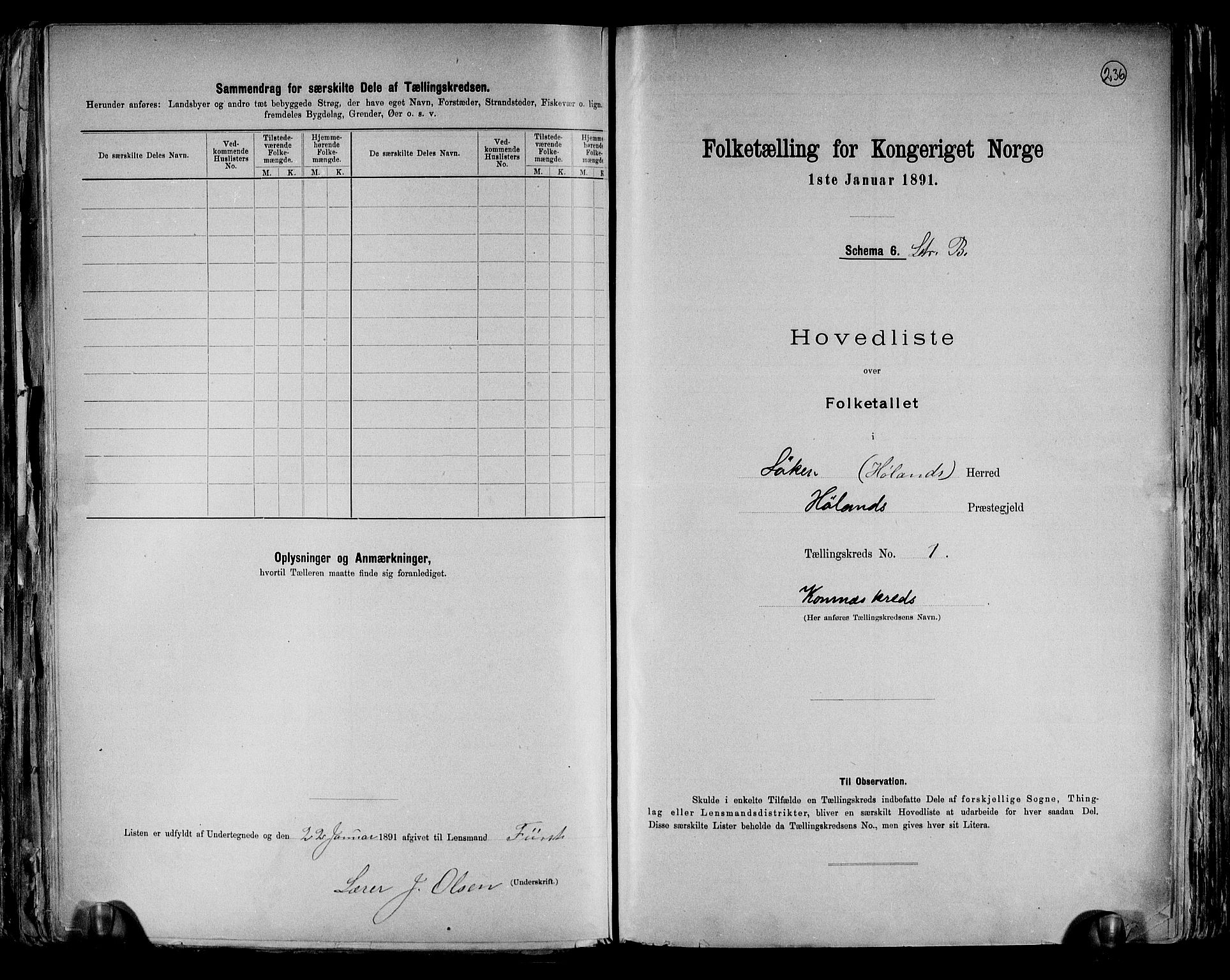 RA, 1891 census for 0221 Høland, 1891, p. 6