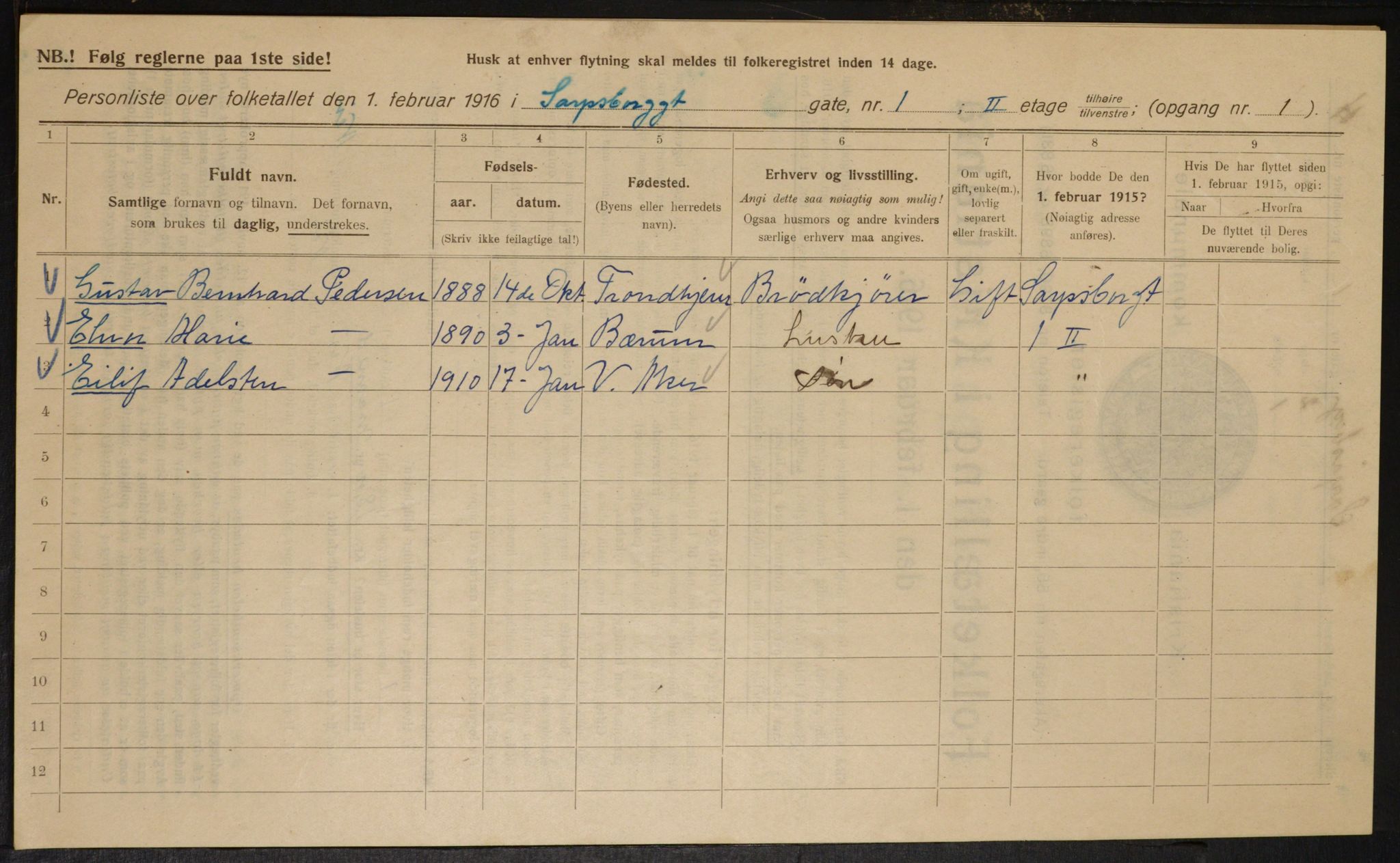 OBA, Municipal Census 1916 for Kristiania, 1916, p. 91314