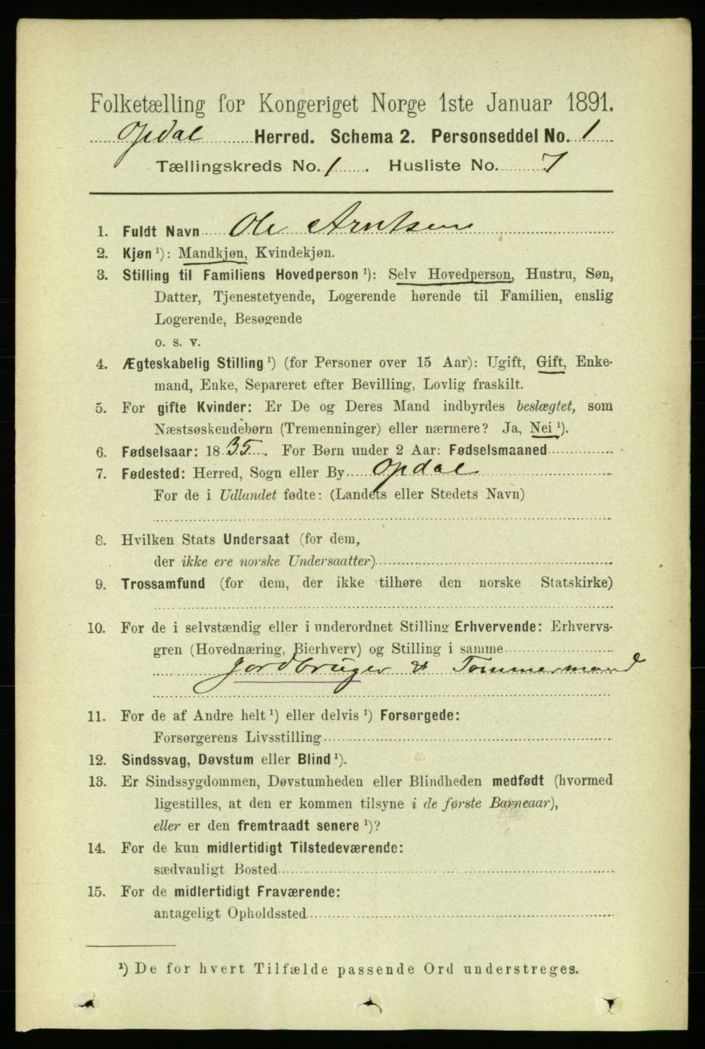 RA, 1891 census for 1634 Oppdal, 1891, p. 136