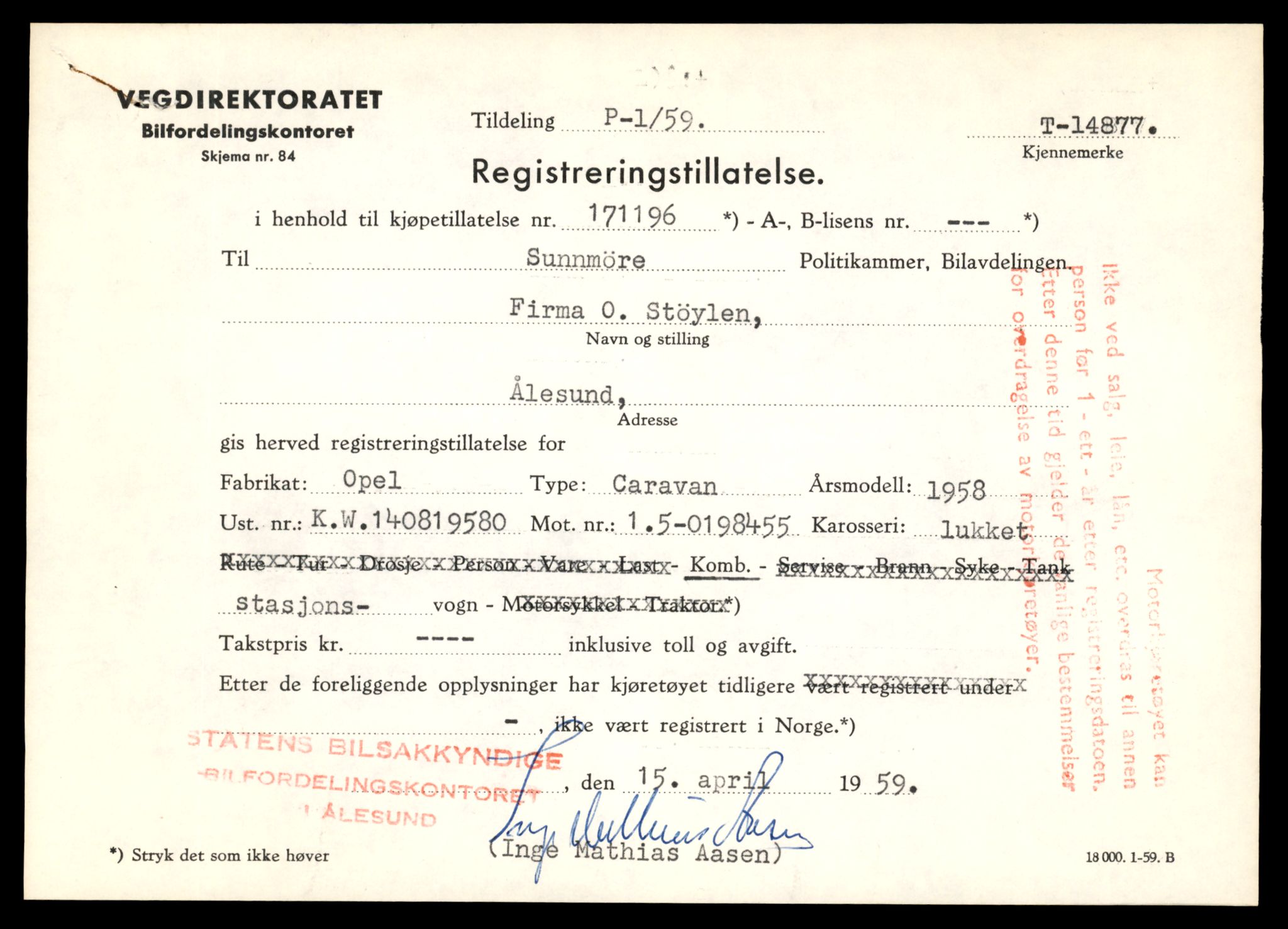 Møre og Romsdal vegkontor - Ålesund trafikkstasjon, AV/SAT-A-4099/F/Fe/L0049: Registreringskort for kjøretøy T 14864 - T 18613, 1927-1998, p. 347