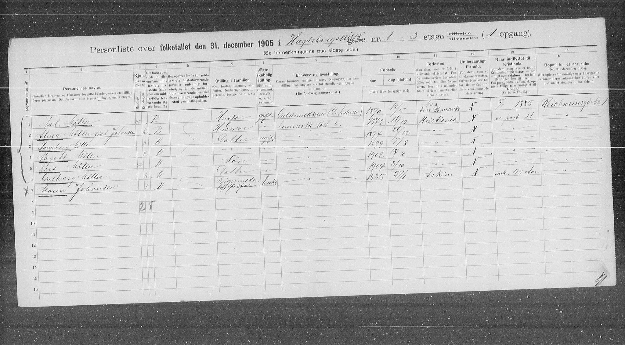 OBA, Municipal Census 1905 for Kristiania, 1905, p. 21964