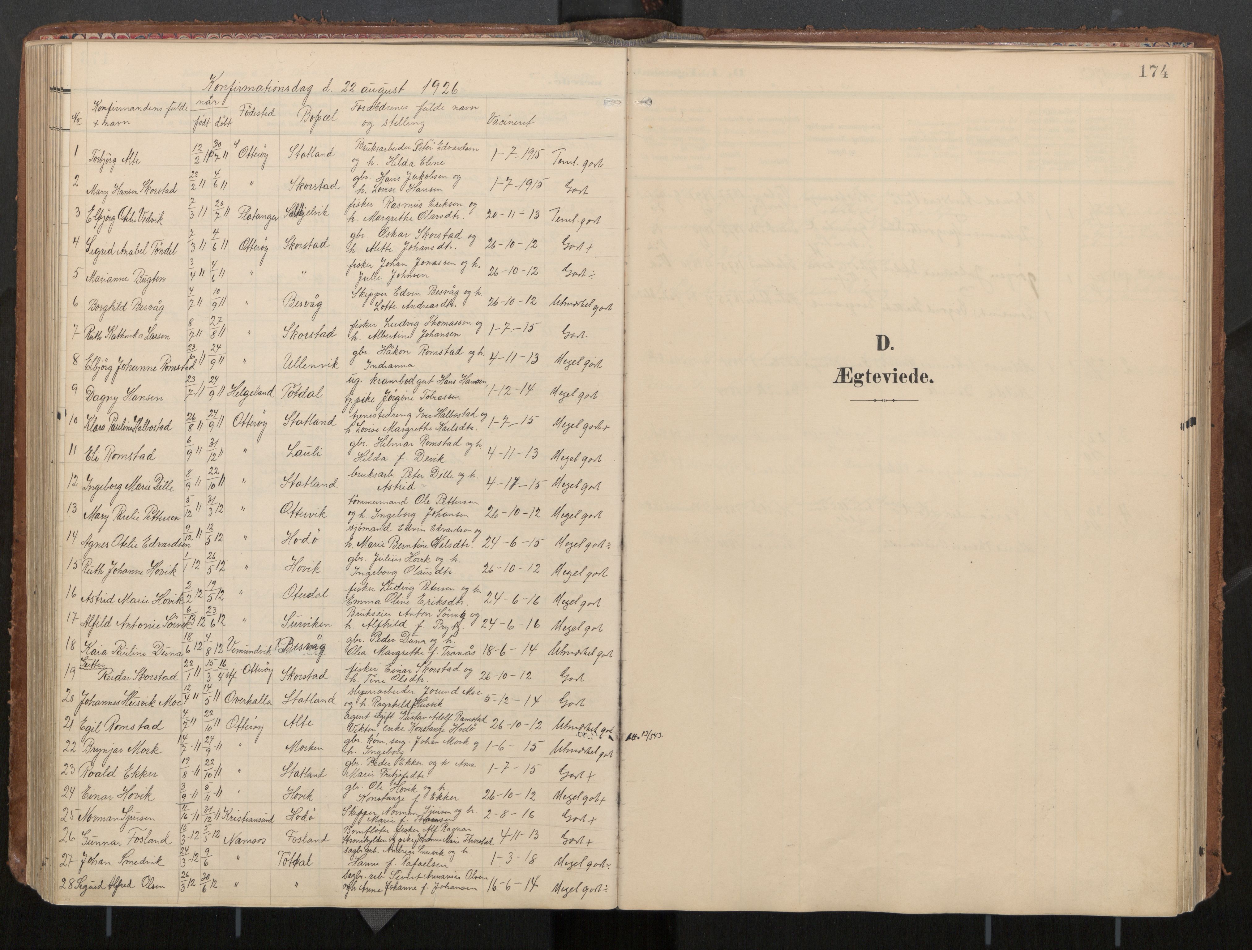Ministerialprotokoller, klokkerbøker og fødselsregistre - Nord-Trøndelag, SAT/A-1458/774/L0629: Parish register (official), 1904-1926, p. 174