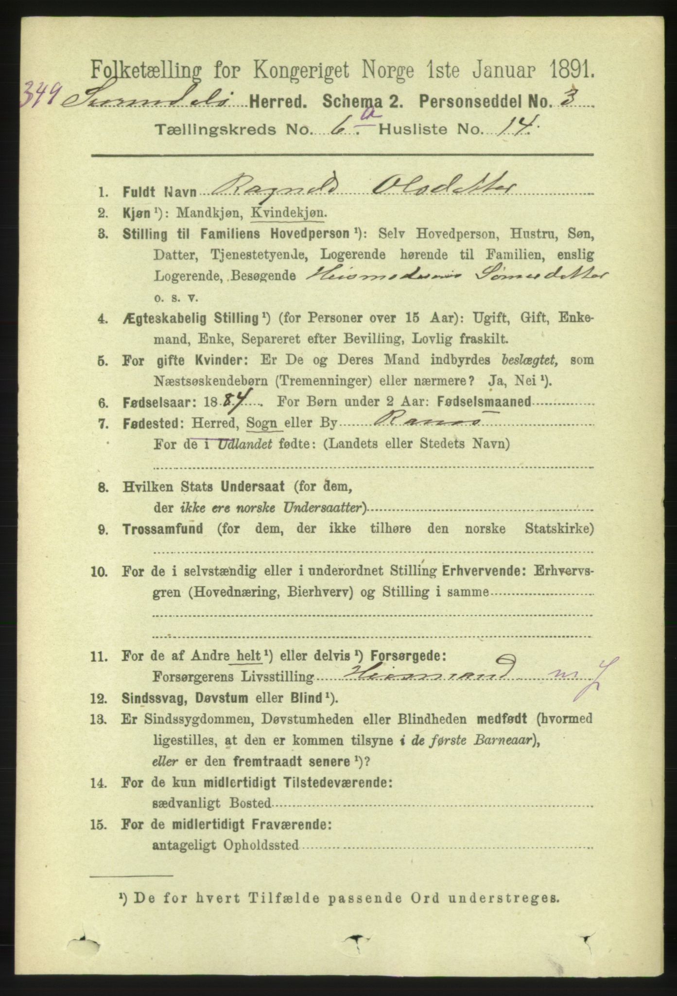 RA, 1891 census for 1566 Surnadal, 1891, p. 1749