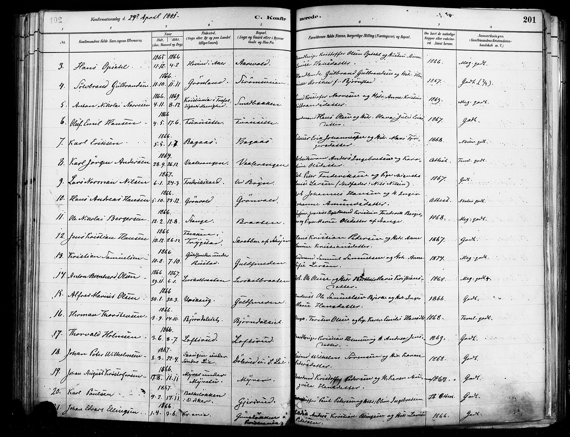 Østre Aker prestekontor Kirkebøker, AV/SAO-A-10840/F/Fa/L0006: Parish register (official) no. I 5, 1879-1882, p. 201