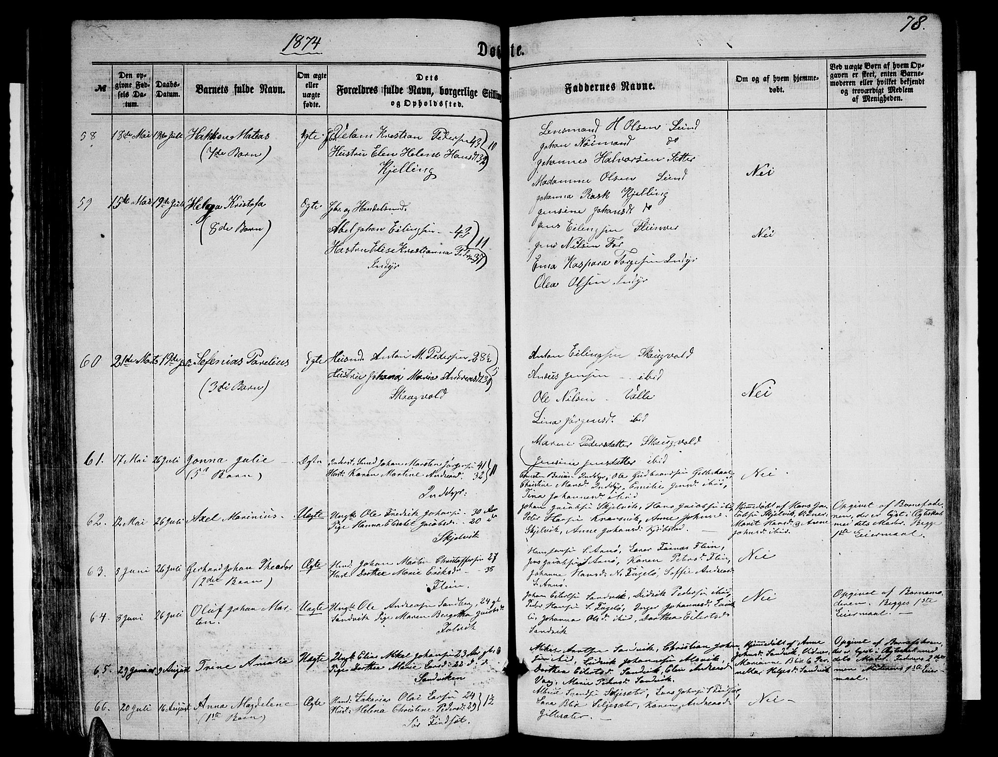 Ministerialprotokoller, klokkerbøker og fødselsregistre - Nordland, AV/SAT-A-1459/805/L0107: Parish register (copy) no. 805C03, 1862-1885, p. 78