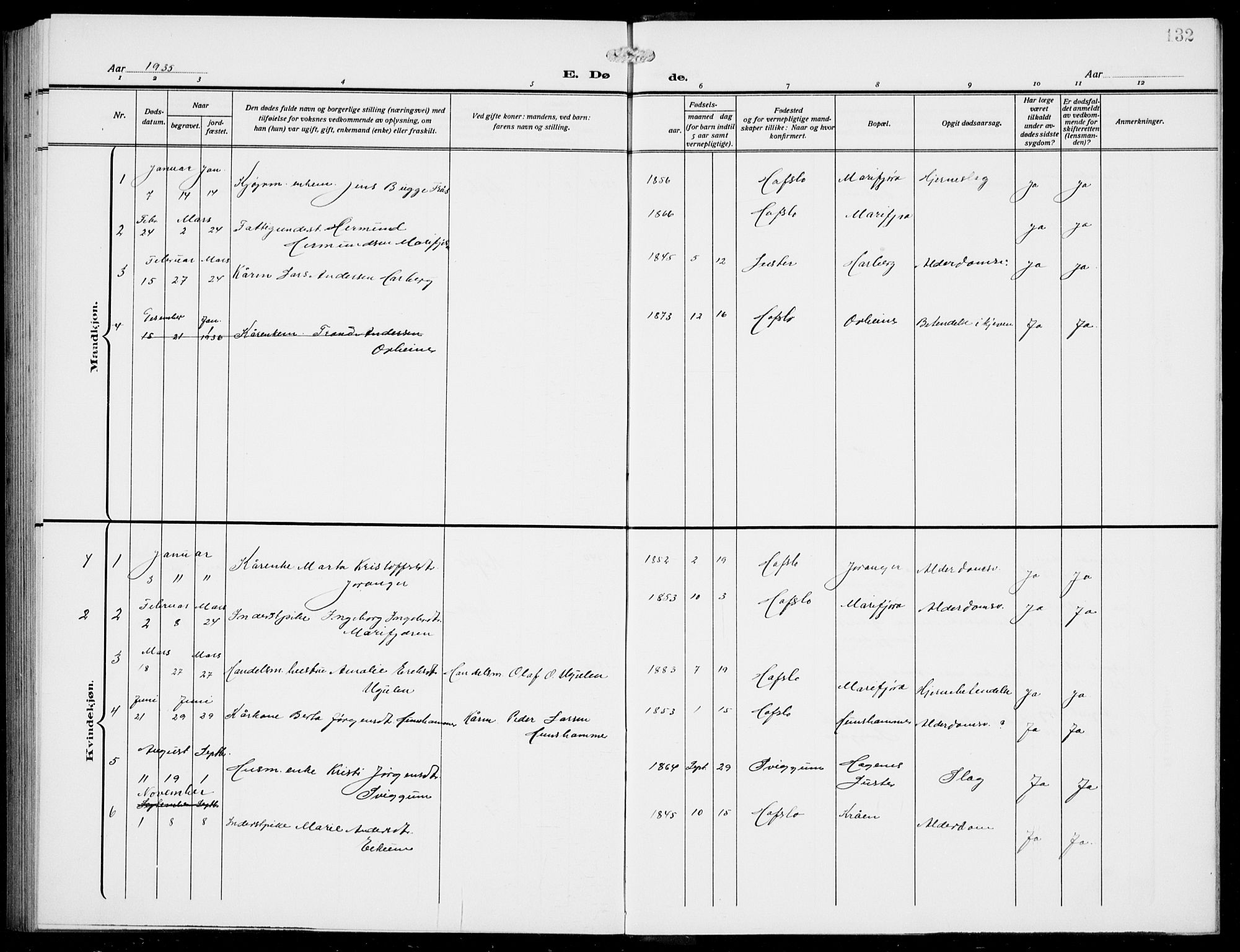 Jostedal sokneprestembete, AV/SAB-A-80601/H/Hab/Habd/L0002: Parish register (copy) no. D 2, 1910-1941, p. 132