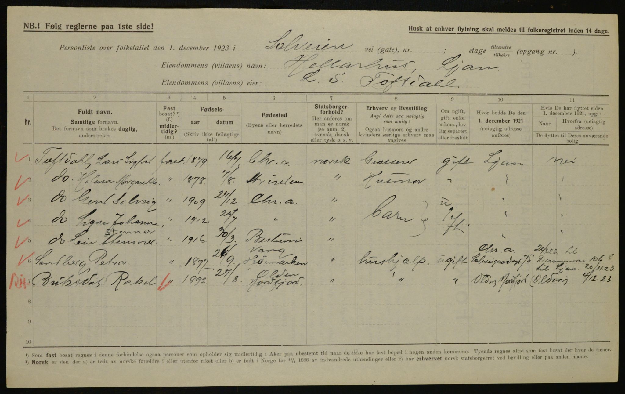 , Municipal Census 1923 for Aker, 1923, p. 45784