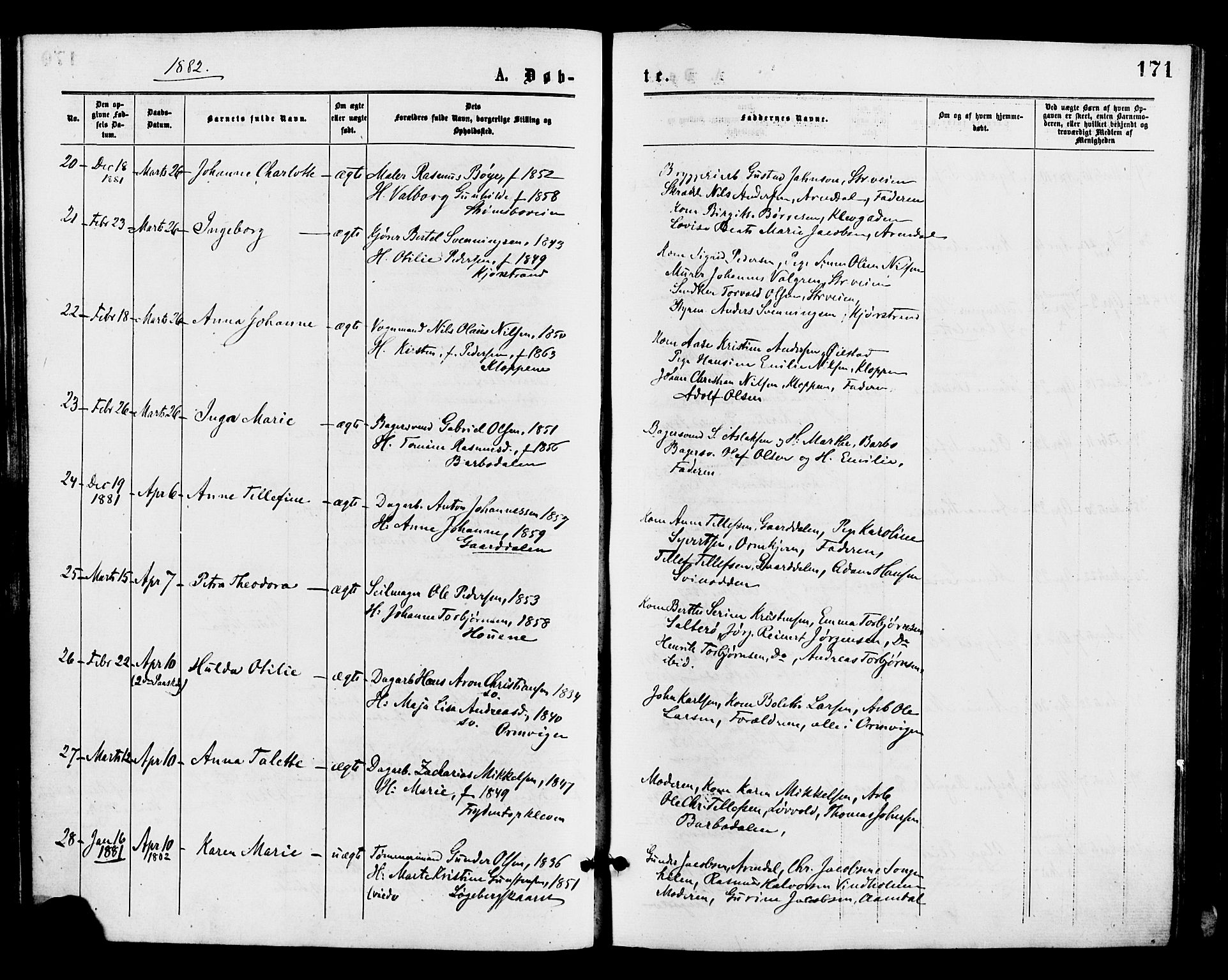 Barbu sokneprestkontor, AV/SAK-1111-0003/F/Fa/L0001: Parish register (official) no. A 1 /1, 1878-1883, p. 171