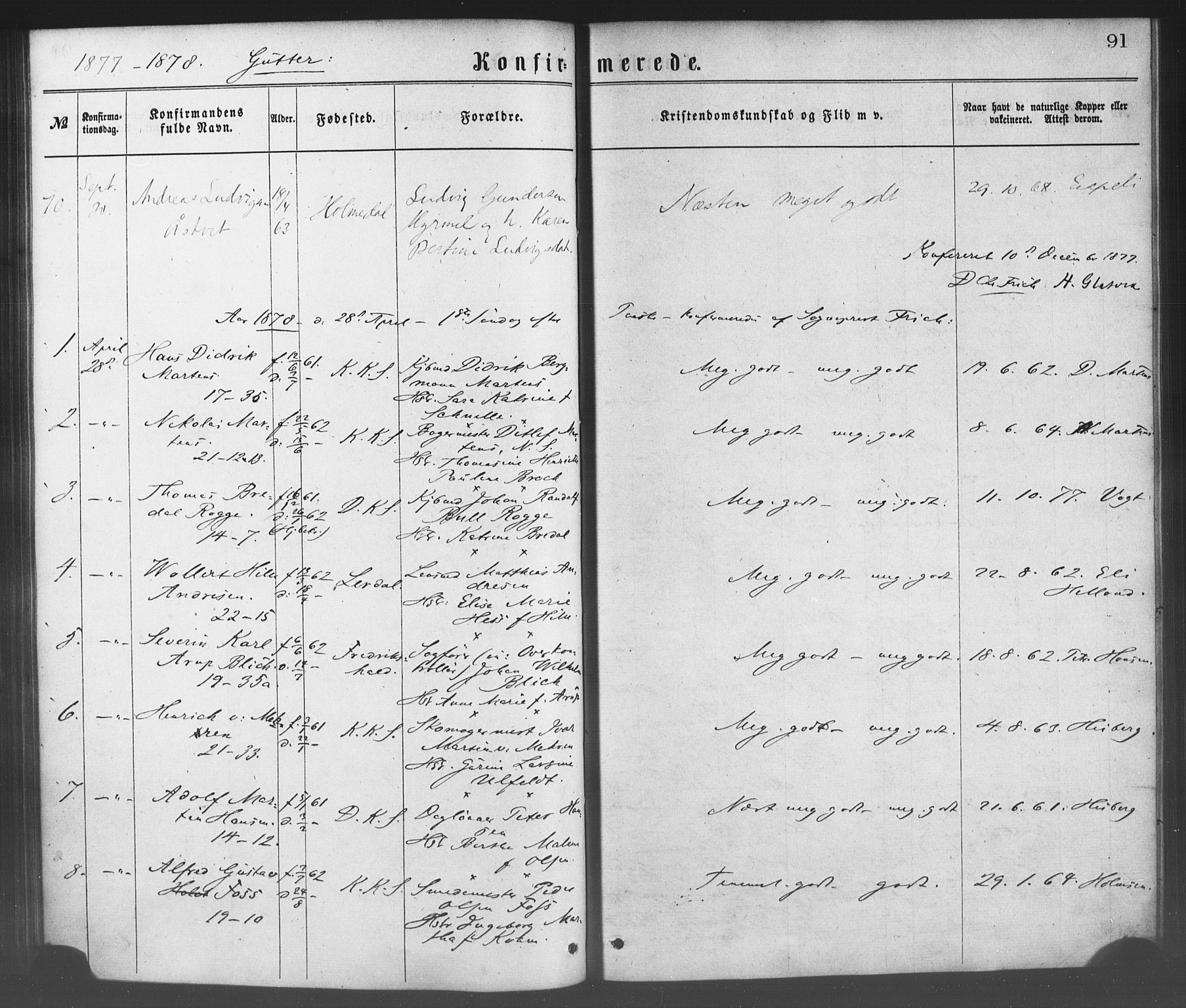 Korskirken sokneprestembete, SAB/A-76101/H/Haa/L0028: Parish register (official) no. C 4, 1868-1879, p. 91