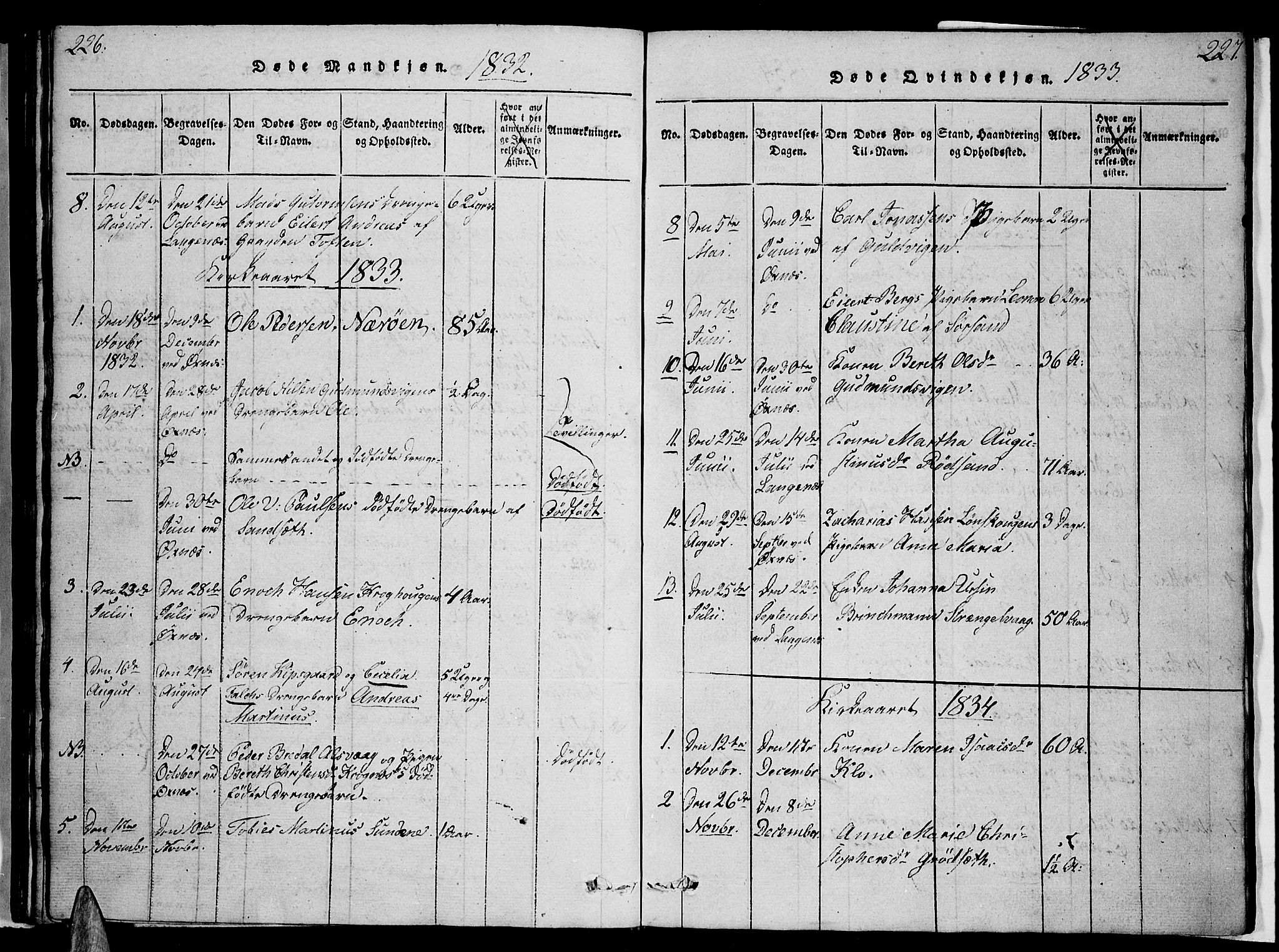 Ministerialprotokoller, klokkerbøker og fødselsregistre - Nordland, SAT/A-1459/893/L1331: Parish register (official) no. 893A04, 1820-1840, p. 226-227
