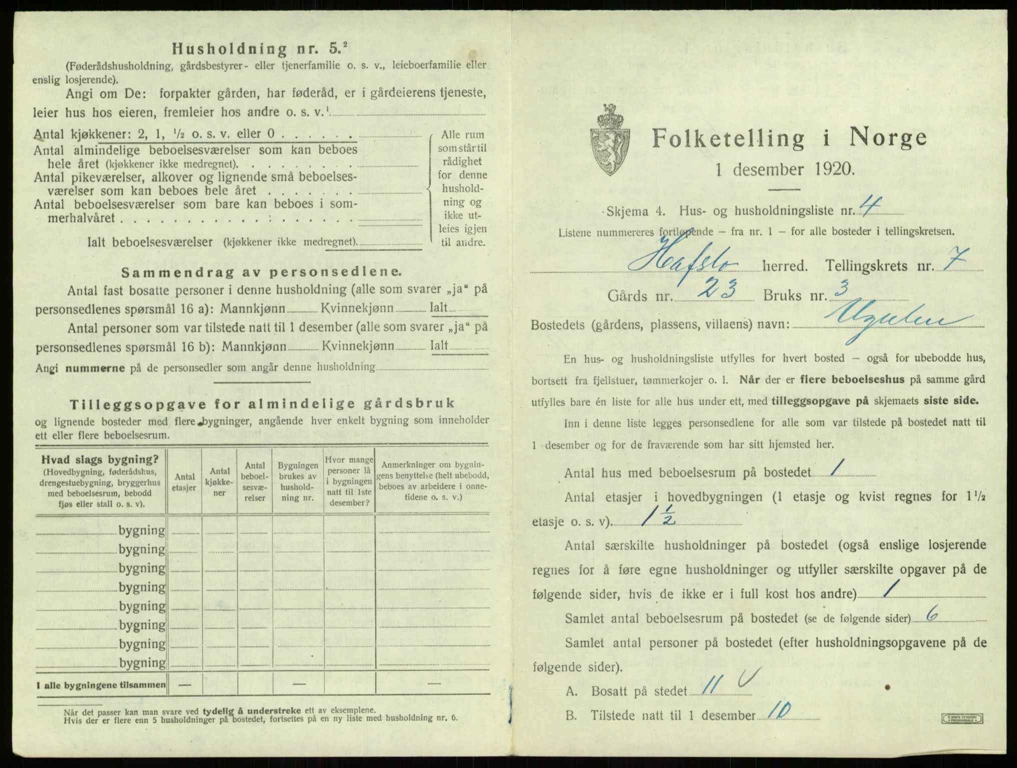 SAB, 1920 census for Hafslo, 1920, p. 780