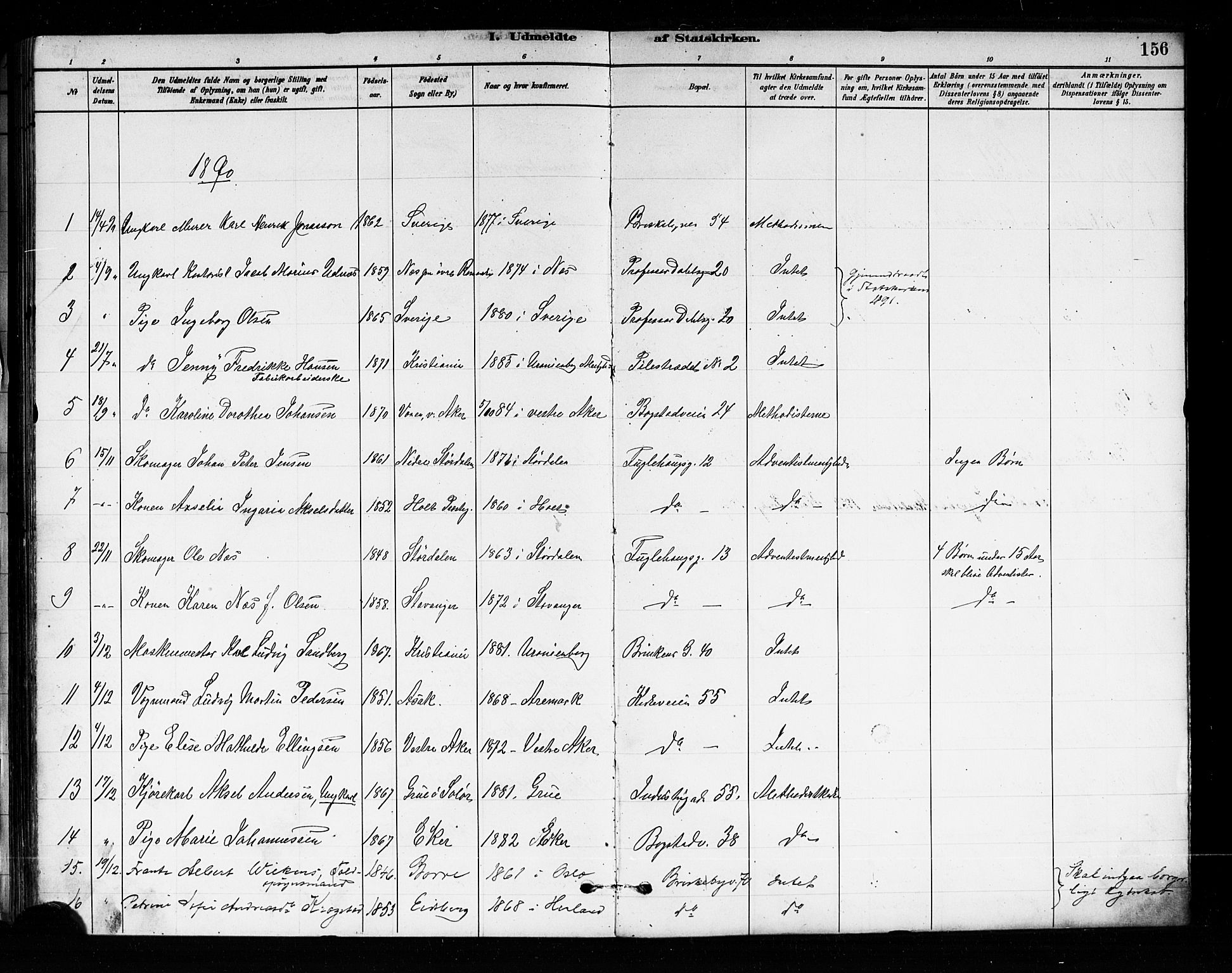 Uranienborg prestekontor Kirkebøker, AV/SAO-A-10877/F/Fa/L0004: Parish register (official) no. 4, 1880-1901, p. 156