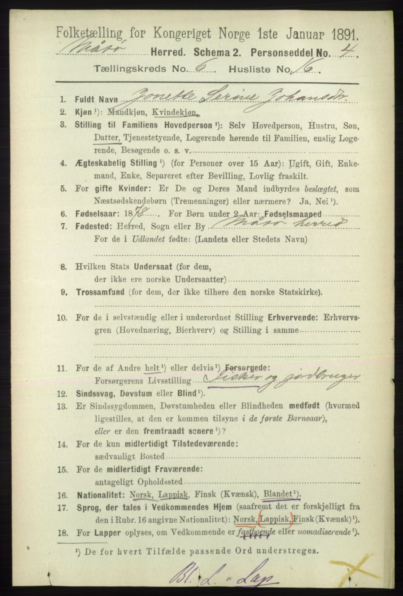 RA, 1891 census for 2018 Måsøy, 1891, p. 1221