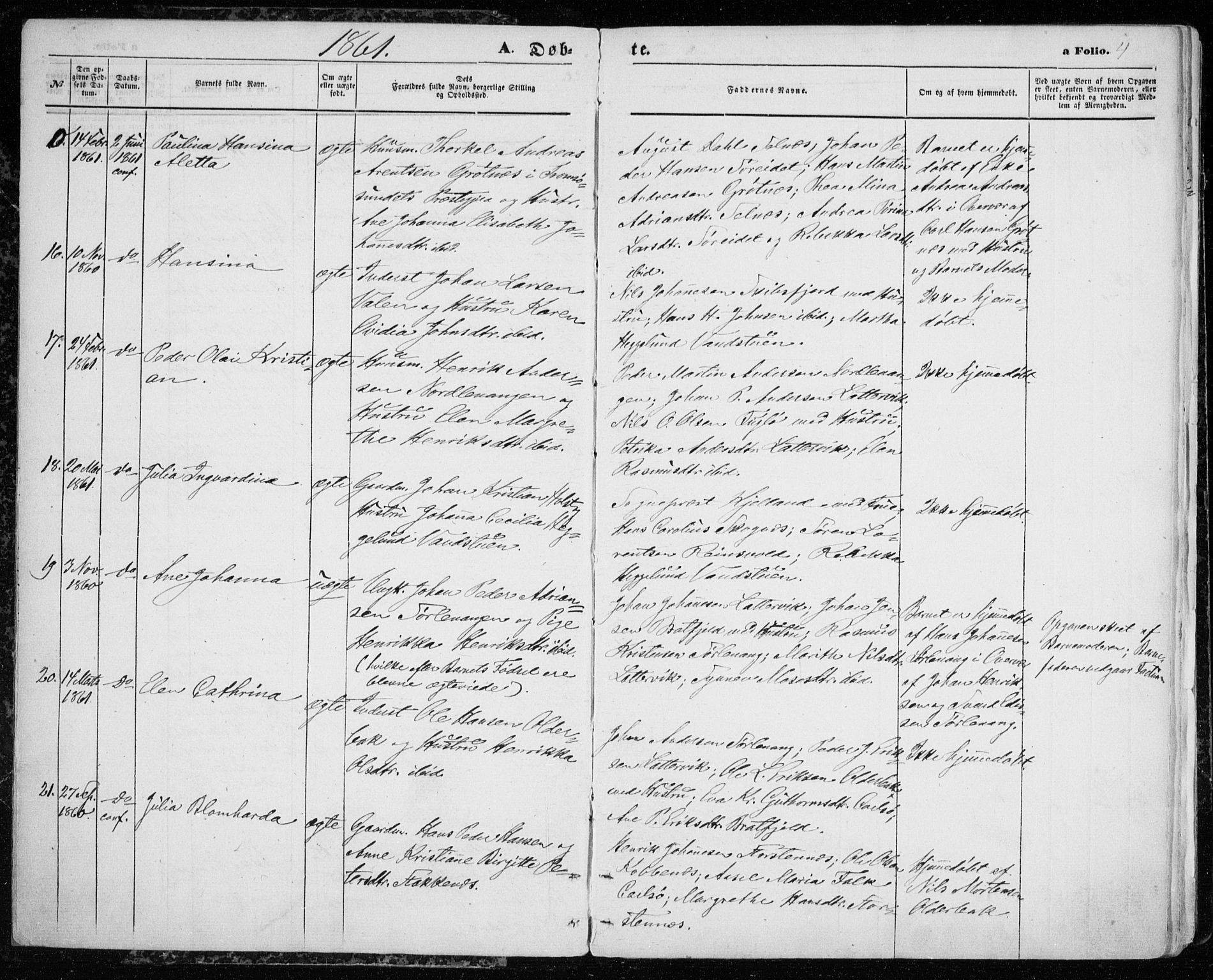 Karlsøy sokneprestembete, SATØ/S-1299/H/Ha/Haa/L0004kirke: Parish register (official) no. 4, 1861-1871, p. 4