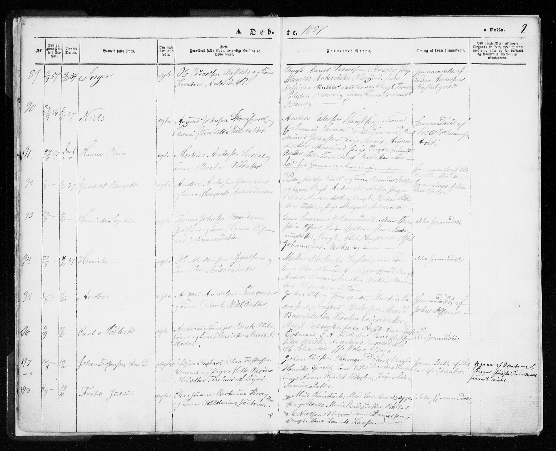 Hammerfest sokneprestkontor, AV/SATØ-S-1347/H/Ha/L0005.kirke: Parish register (official) no. 5, 1857-1869, p. 9