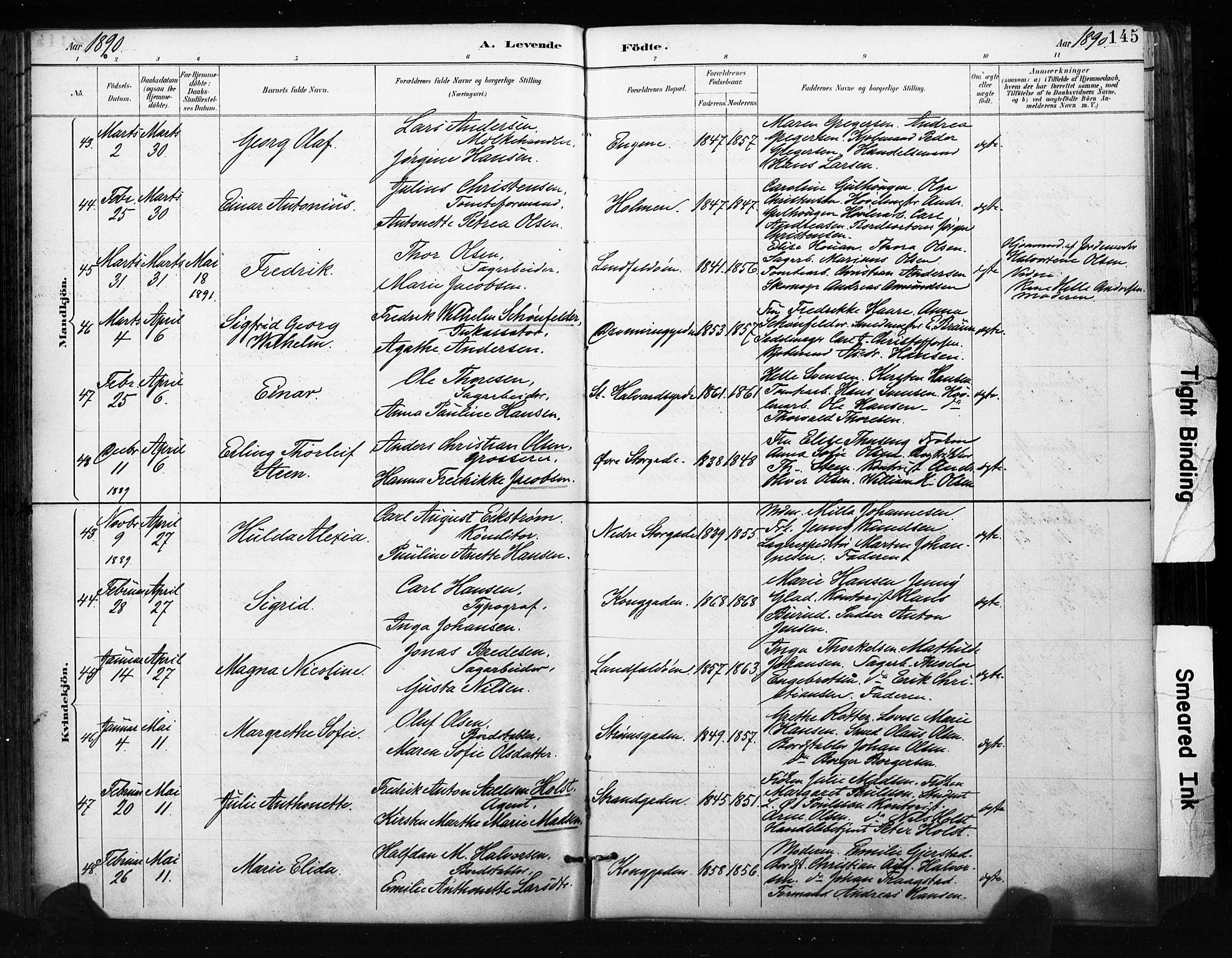 Bragernes kirkebøker, SAKO/A-6/F/Fb/L0007: Parish register (official) no. II 7, 1885-1893, p. 145