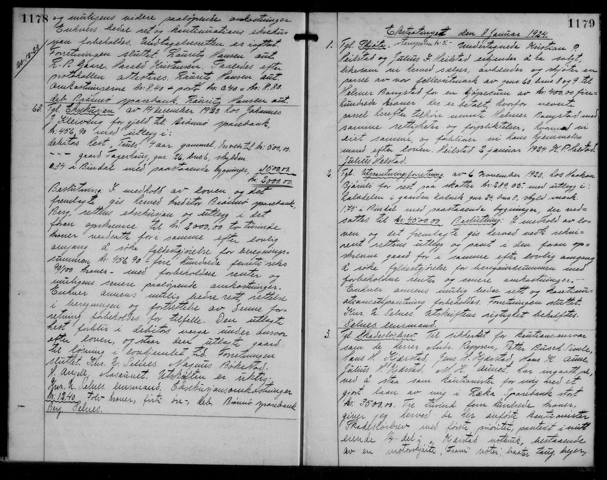 Brønnøy sorenskriveri, SAT/A-4170/1/2/2C/L0002: Mortgage book no. 2, 1922-1924, p. 1178-1179, Deed date: 08.01.1924