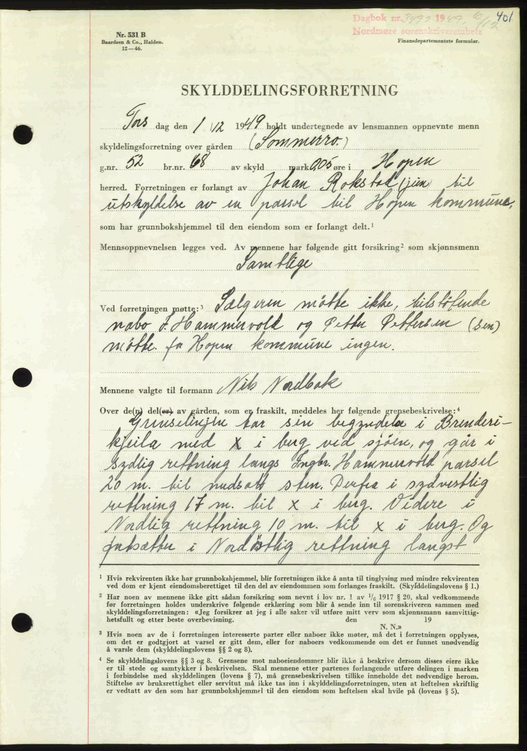 Nordmøre sorenskriveri, AV/SAT-A-4132/1/2/2Ca: Mortgage book no. A113, 1949-1950, Diary no: : 3492/1949