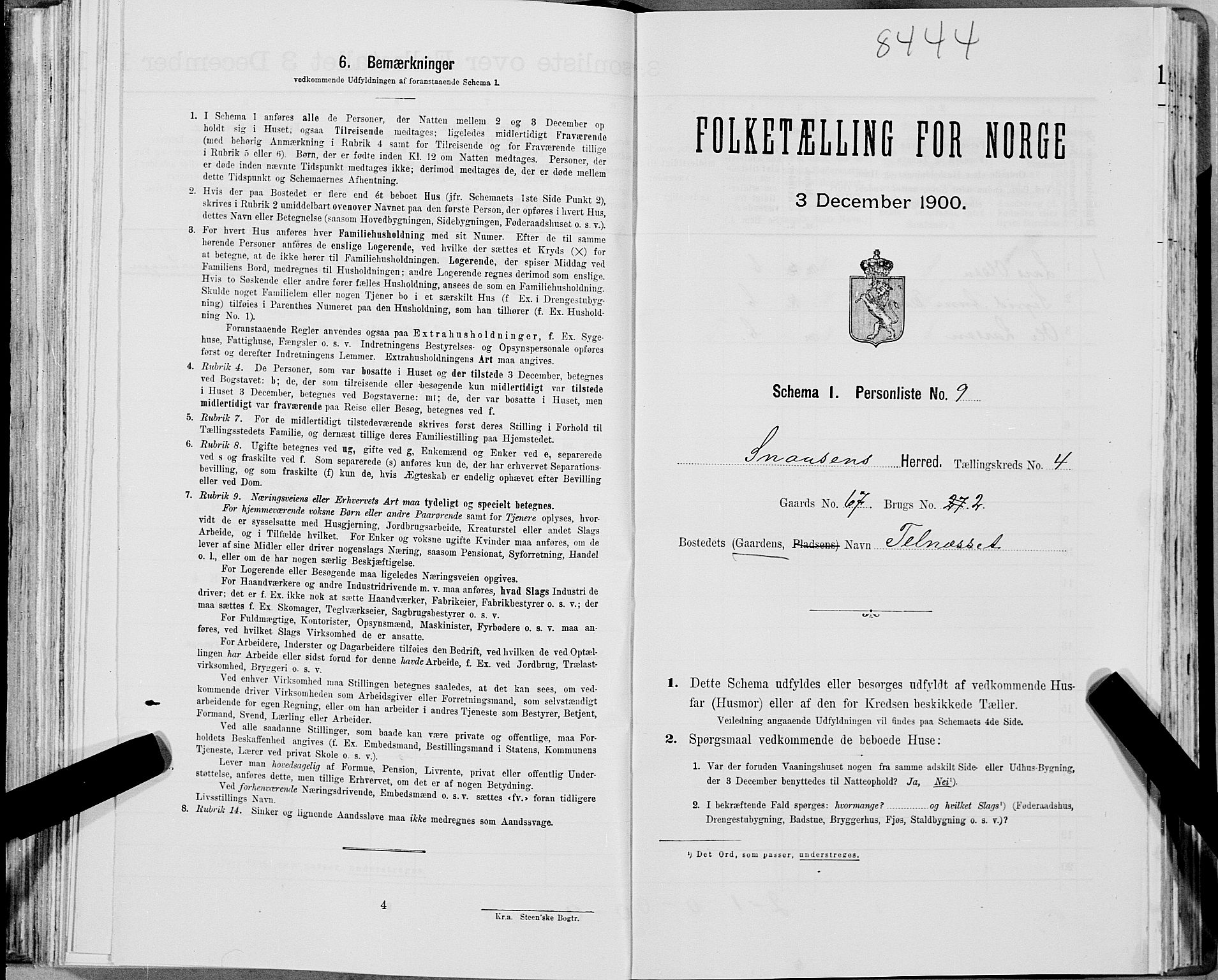 SAT, 1900 census for Snåsa, 1900, p. 864