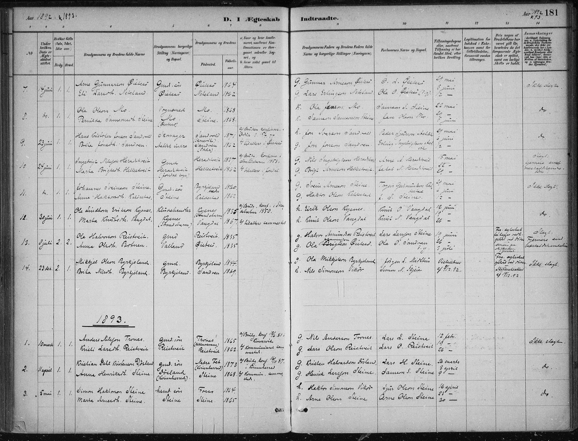 Kvam sokneprestembete, SAB/A-76201/H/Haa: Parish register (official) no. B  1, 1880-1908, p. 181
