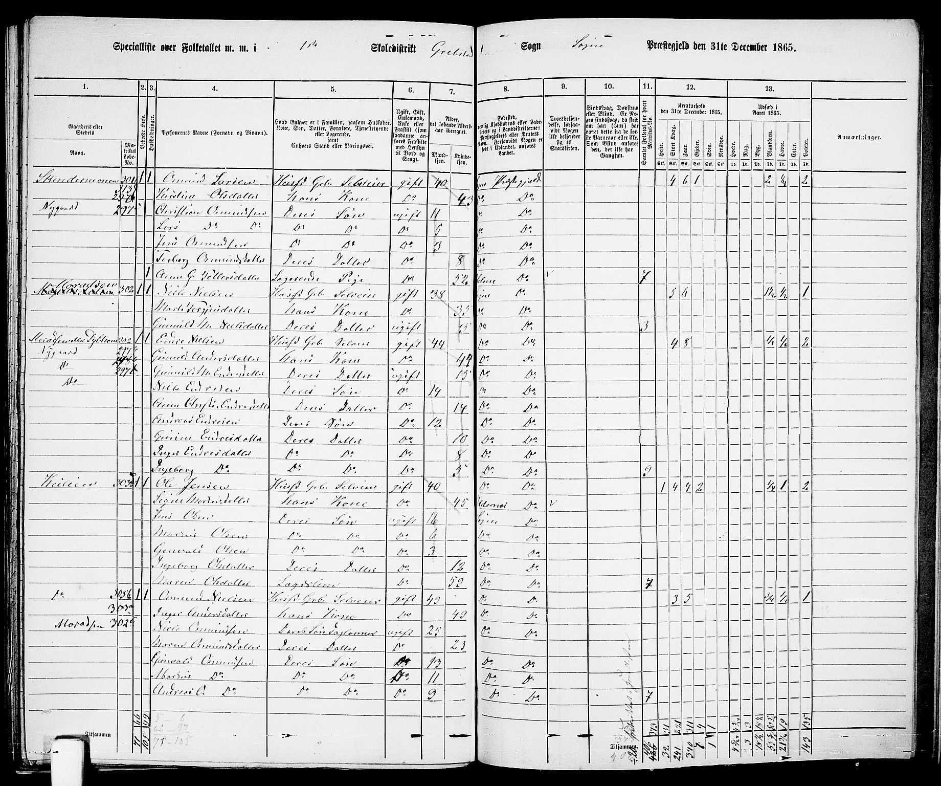 RA, 1865 census for Søgne, 1865, p. 138