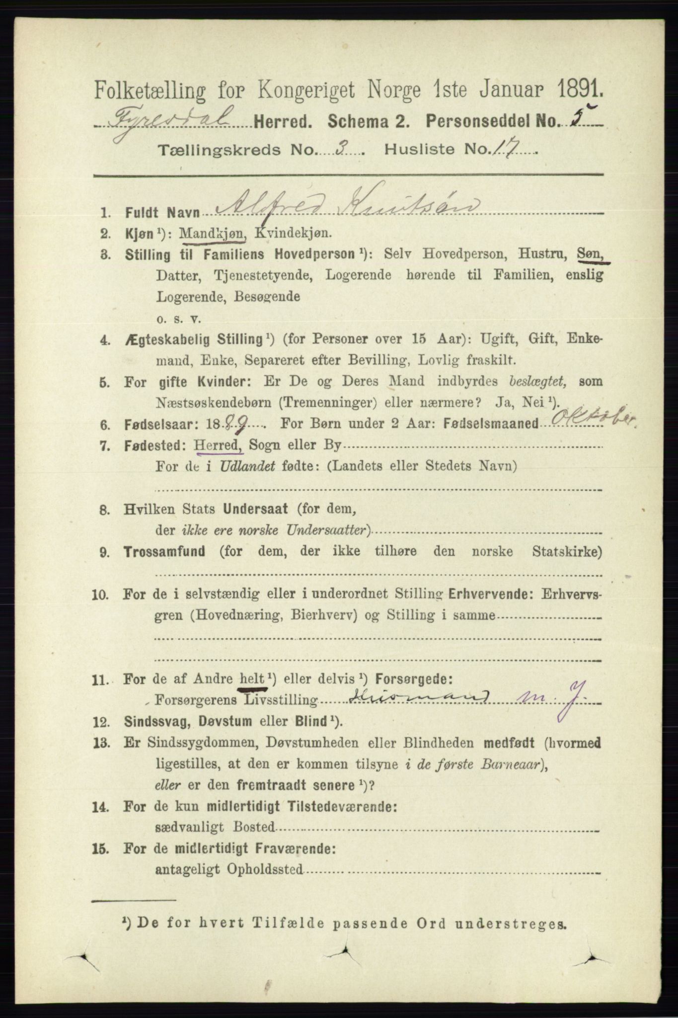 RA, 1891 census for 0831 Fyresdal, 1891, p. 567