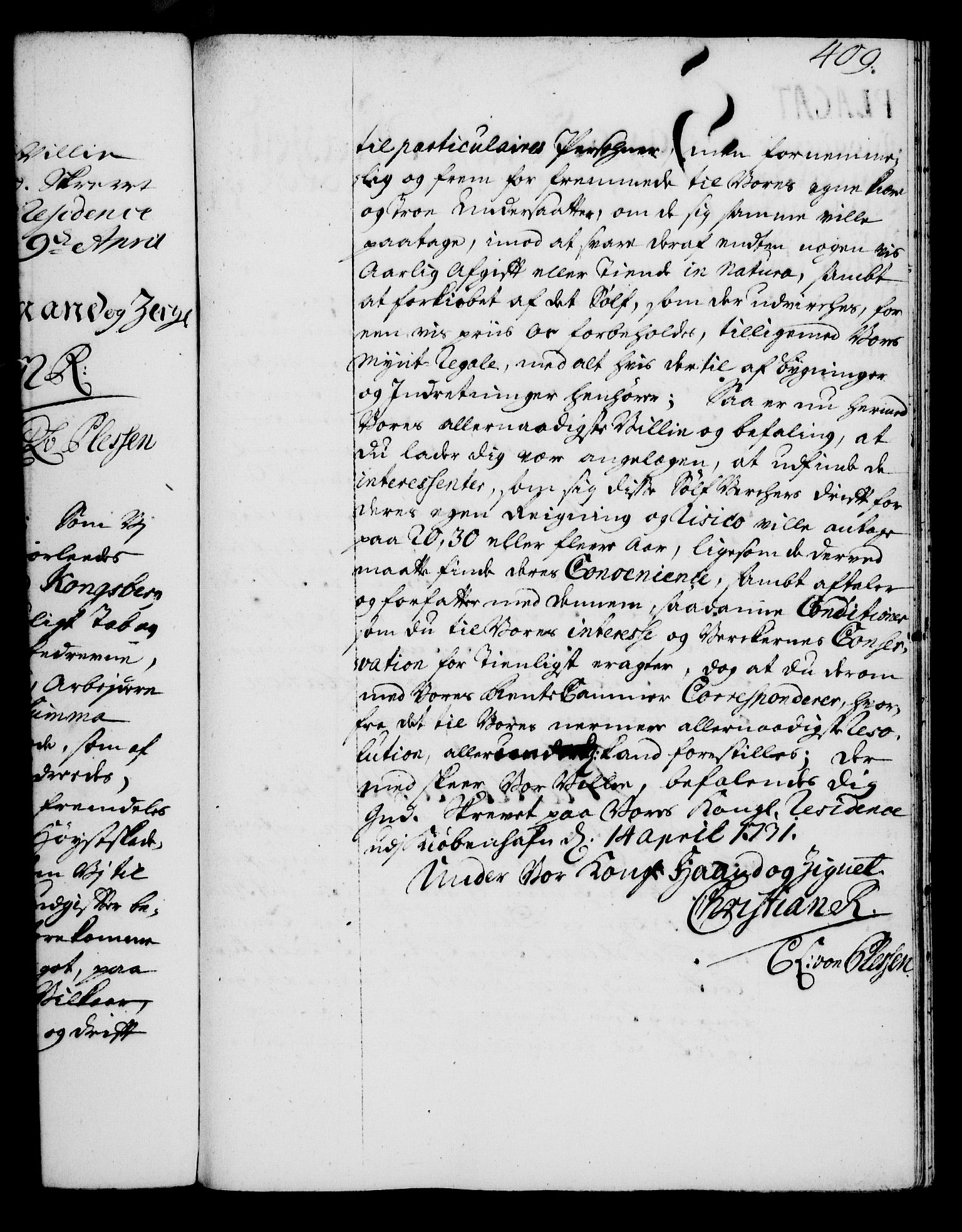 Rentekammeret, Kammerkanselliet, AV/RA-EA-3111/G/Gg/Gga/L0003: Norsk ekspedisjonsprotokoll med register (merket RK 53.3), 1727-1734, p. 409