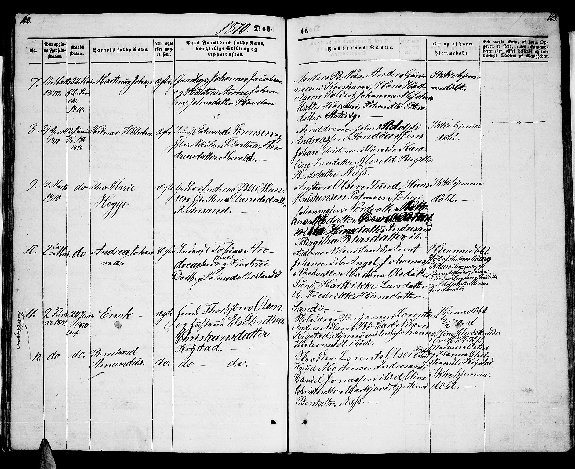 Ministerialprotokoller, klokkerbøker og fødselsregistre - Nordland, AV/SAT-A-1459/885/L1212: Parish register (copy) no. 885C01, 1847-1873, p. 162-163