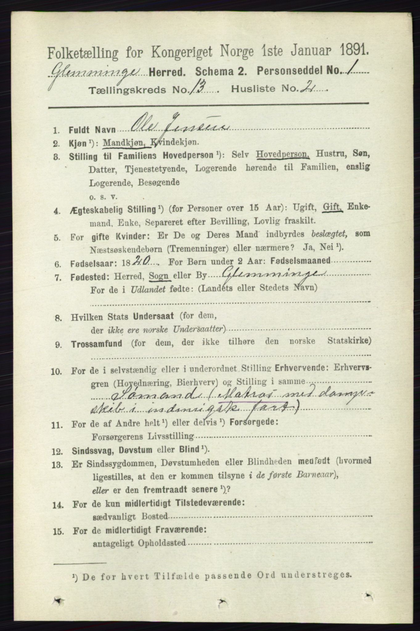 RA, 1891 census for 0132 Glemmen, 1891, p. 11171