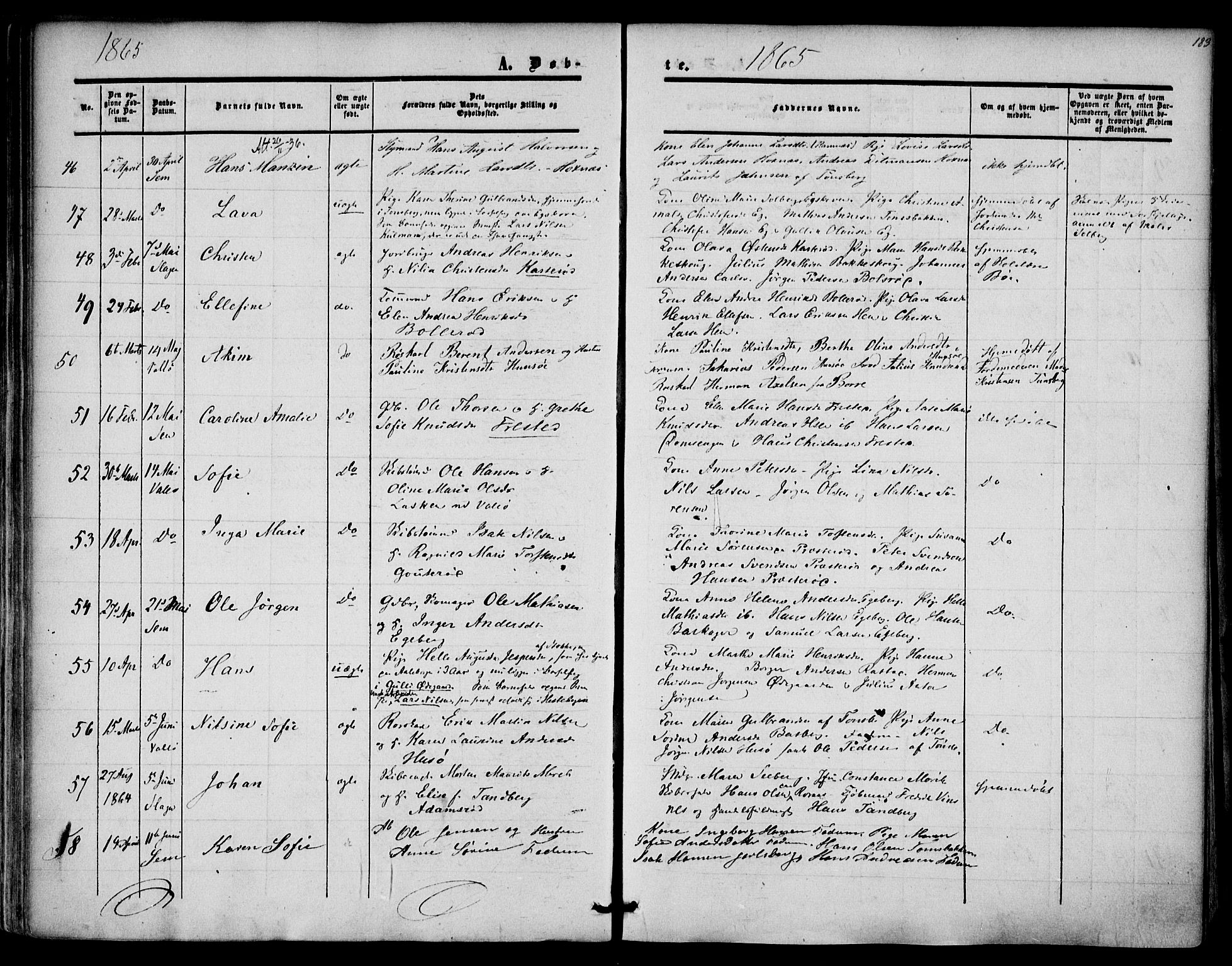 Sem kirkebøker, SAKO/A-5/F/Fa/L0007: Parish register (official) no. I 7, 1856-1865, p. 183
