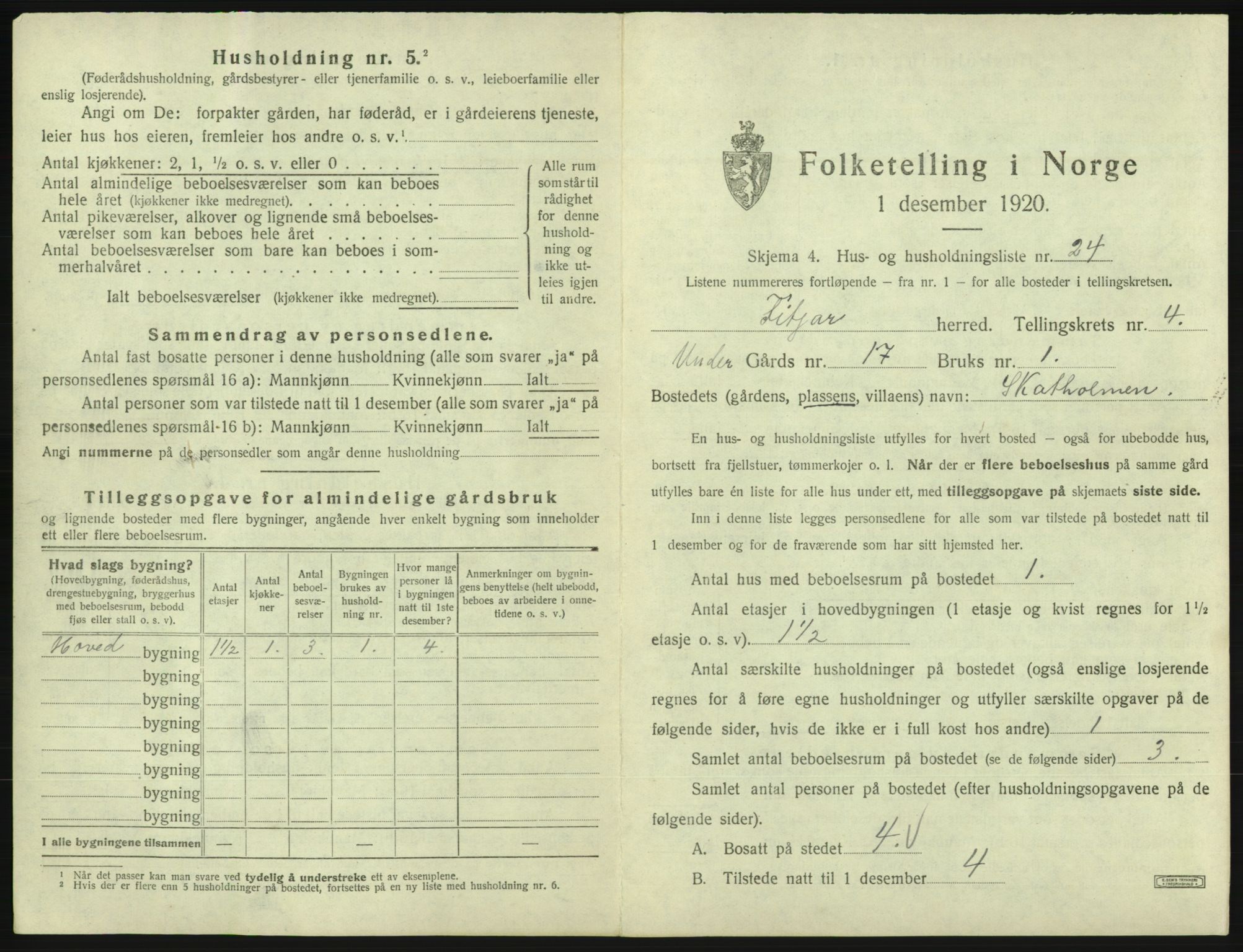 SAB, 1920 census for Fitjar, 1920, p. 307