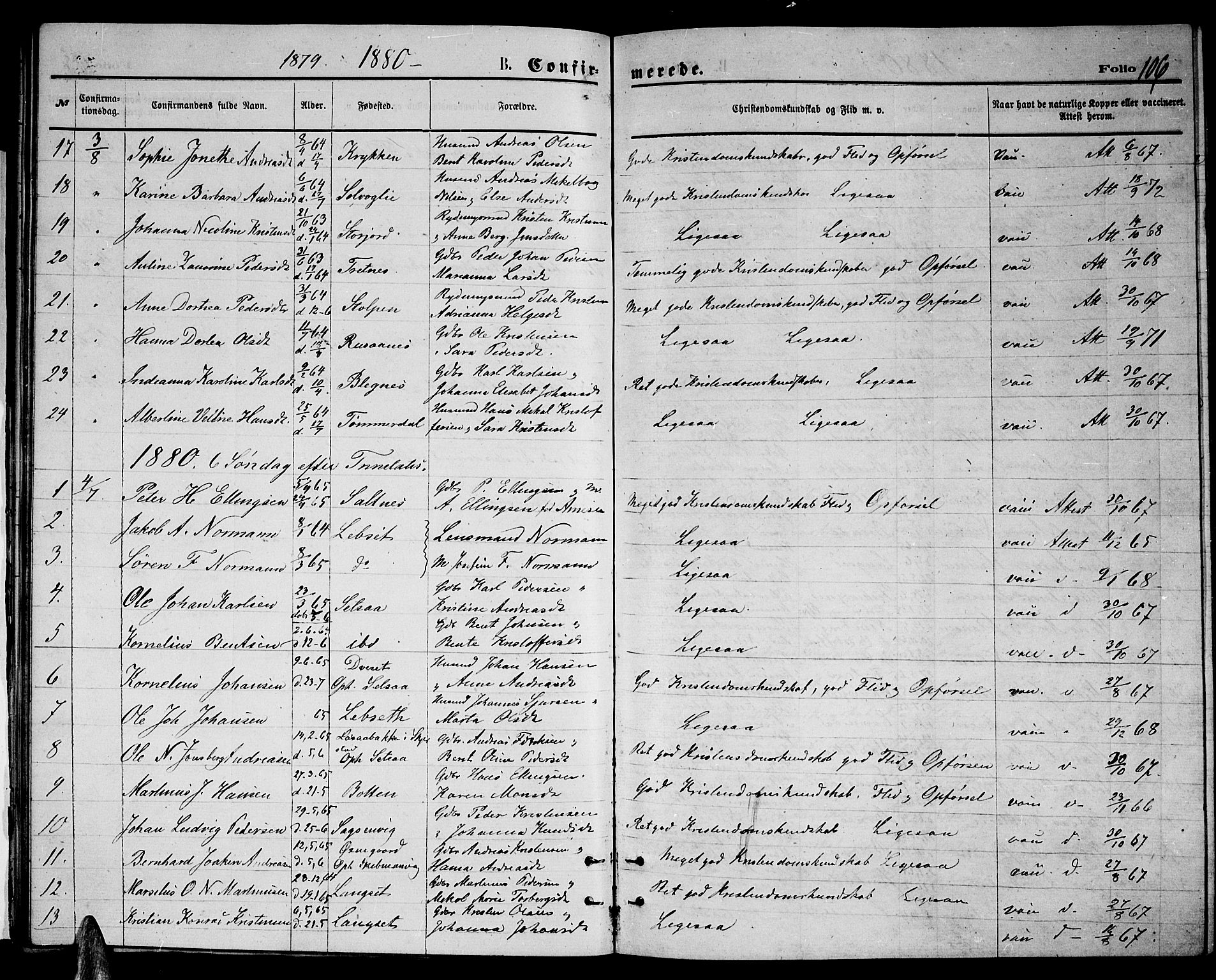 Ministerialprotokoller, klokkerbøker og fødselsregistre - Nordland, SAT/A-1459/847/L0679: Parish register (copy) no. 847C07, 1870-1888, p. 106