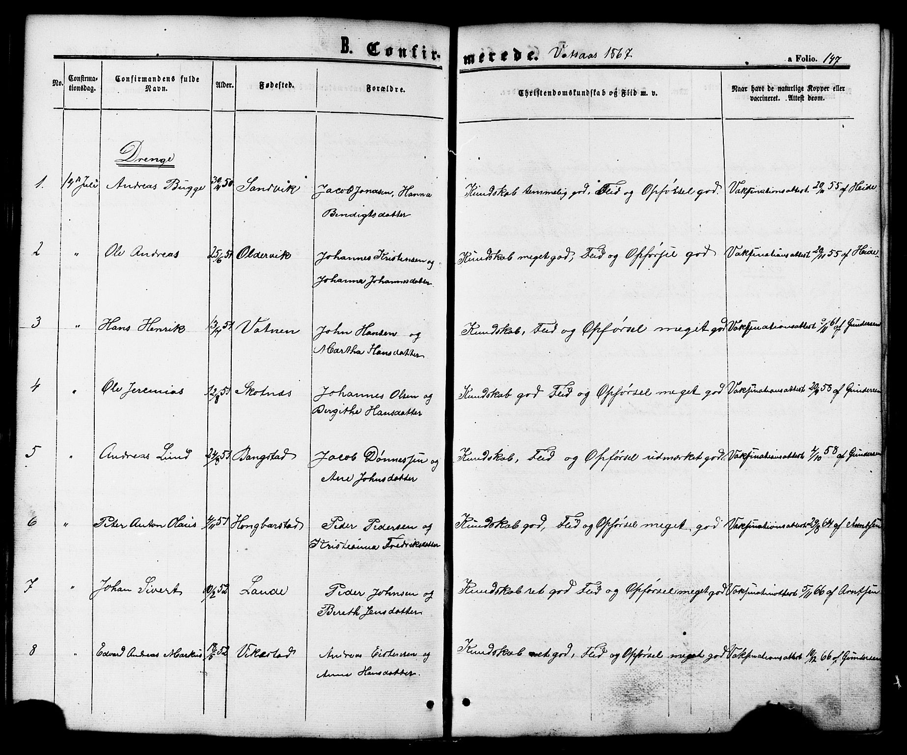 Ministerialprotokoller, klokkerbøker og fødselsregistre - Nordland, AV/SAT-A-1459/810/L0146: Parish register (official) no. 810A08 /1, 1862-1874, p. 147