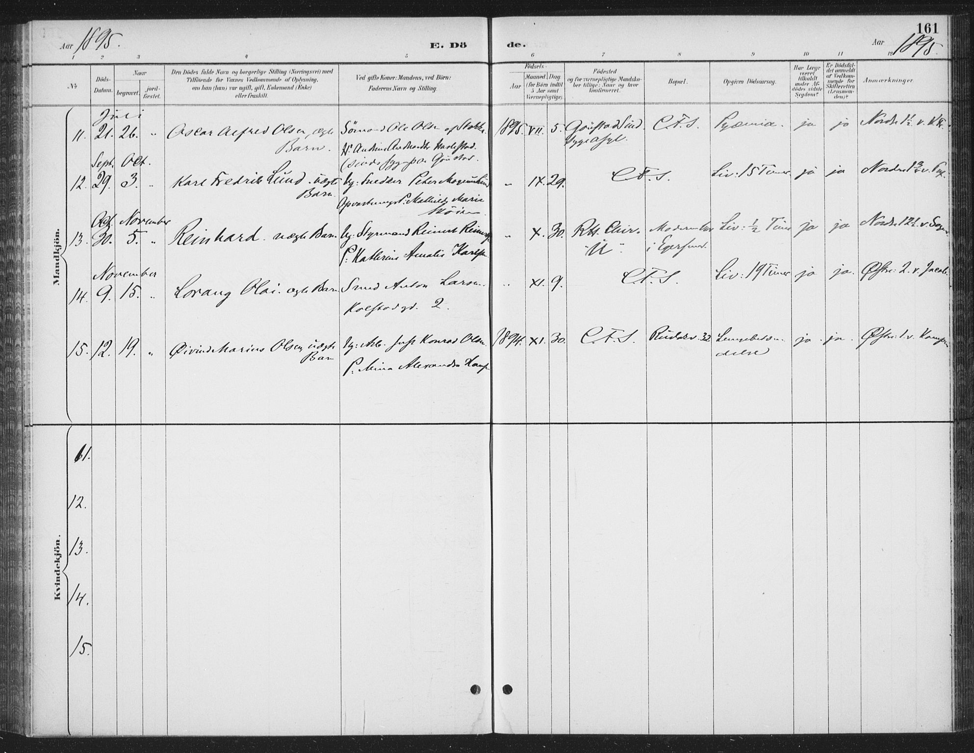 Rikshospitalet prestekontor Kirkebøker, AV/SAO-A-10309b/F/L0010: Parish register (official) no. 10, 1888-1912, p. 161