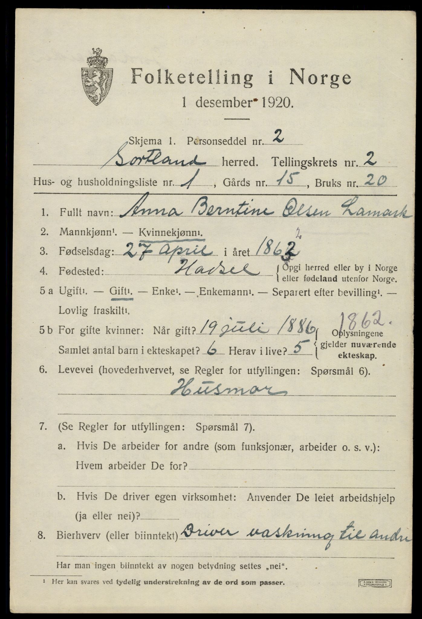 SAT, 1920 census for Sortland, 1920, p. 2772