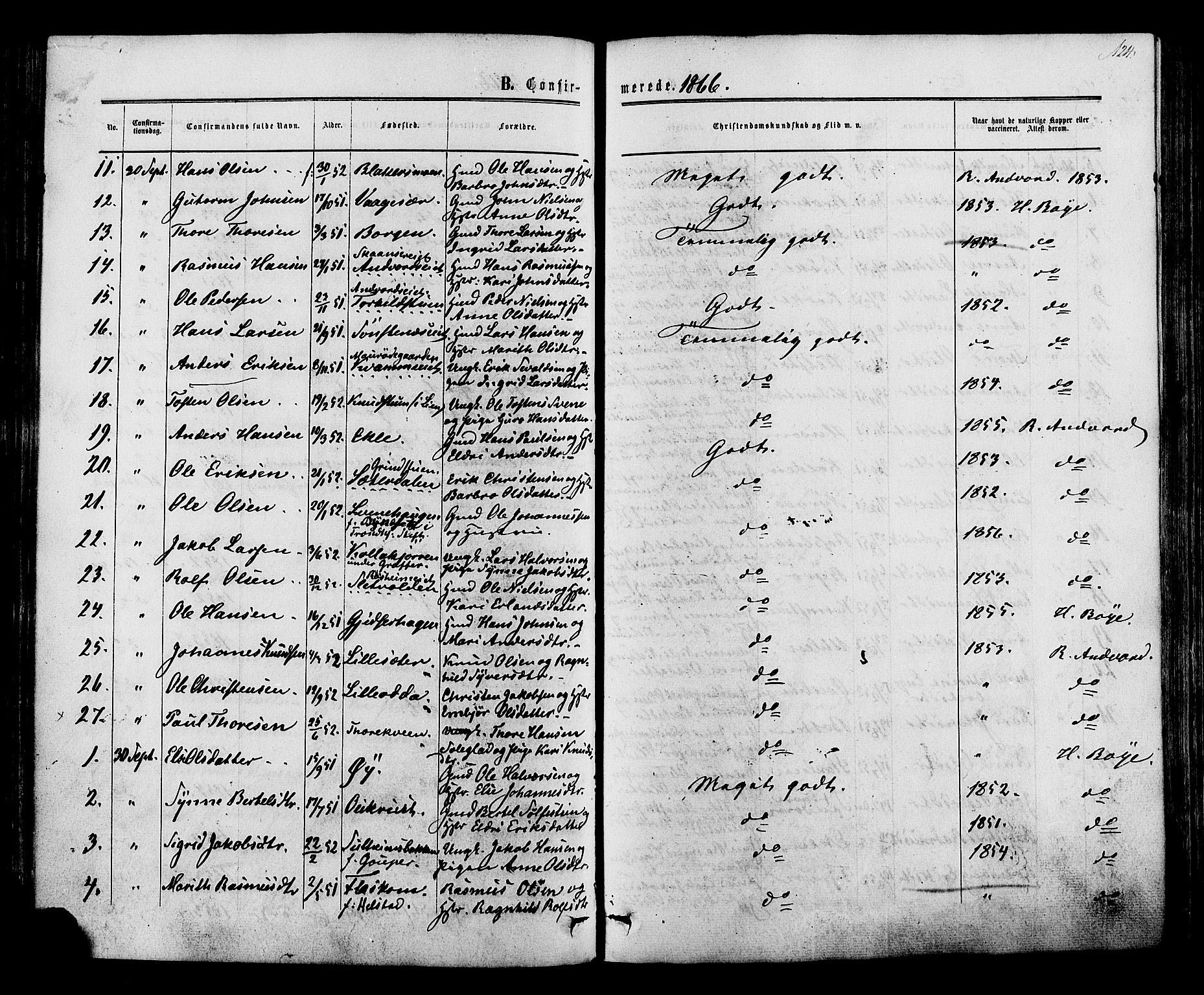 Lom prestekontor, SAH/PREST-070/K/L0007: Parish register (official) no. 7, 1863-1884, p. 124