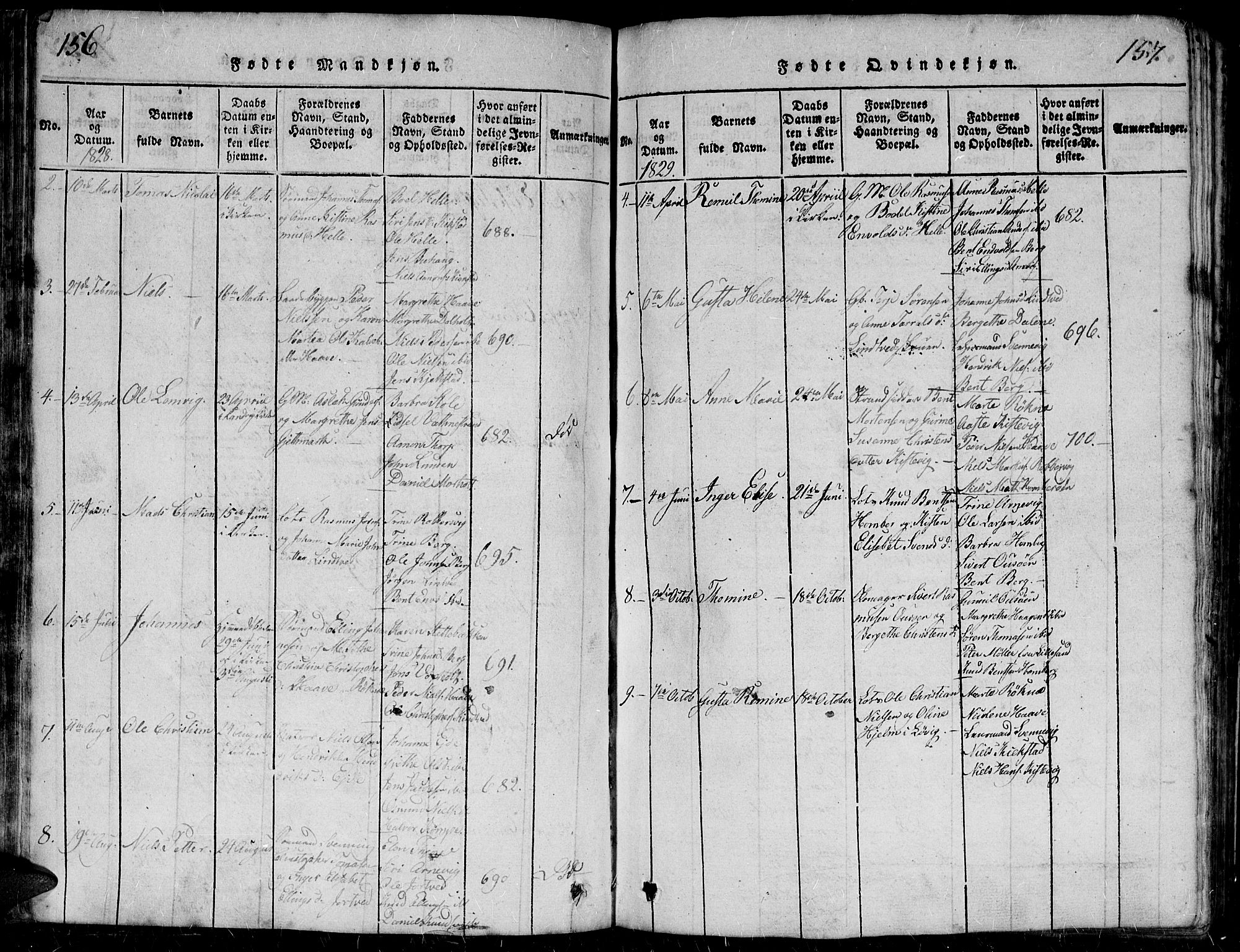 Hommedal sokneprestkontor, AV/SAK-1111-0023/F/Fb/Fbb/L0003: Parish register (copy) no. B 3 /2, 1816-1850, p. 156-157