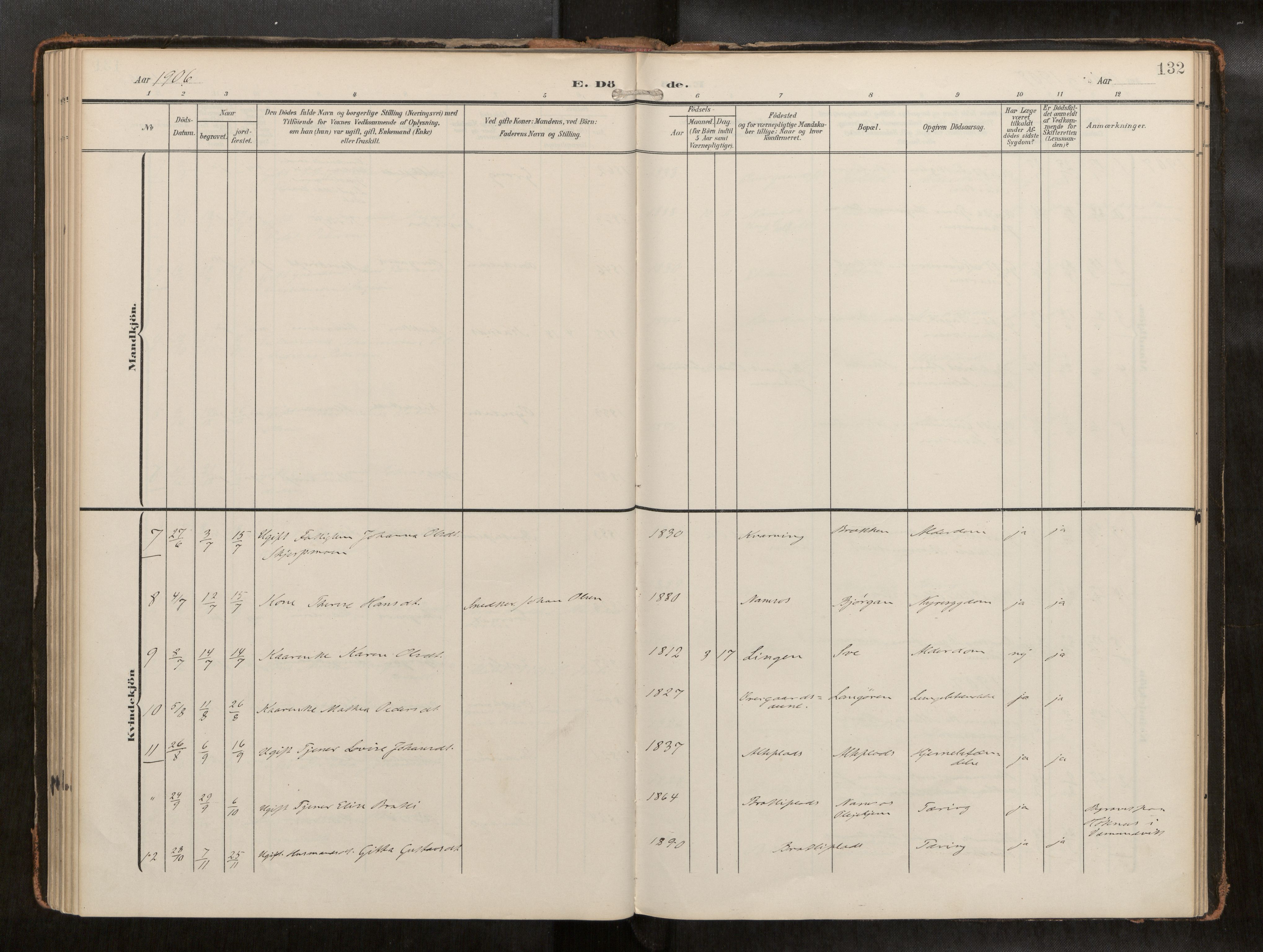 Ministerialprotokoller, klokkerbøker og fødselsregistre - Nord-Trøndelag, AV/SAT-A-1458/742/L0409a: Parish register (official) no. 742A03, 1906-1924, p. 132